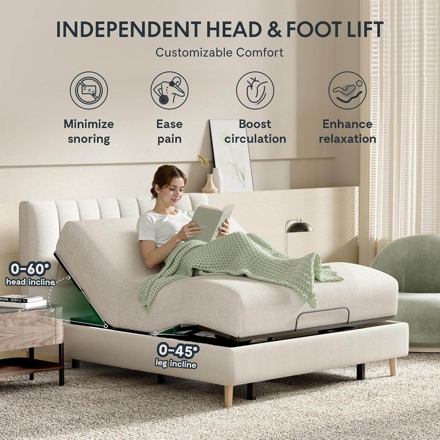 image:imageFLEXISPOT Adjustable Bed Frame Base Queen Head and Foot Incline Zero Gravity OneTouch Flat 2 Memory Settings Wireless Remote Flashlight Whisper Quiet Durable Motor Mattress Holder S2EPROSplit King