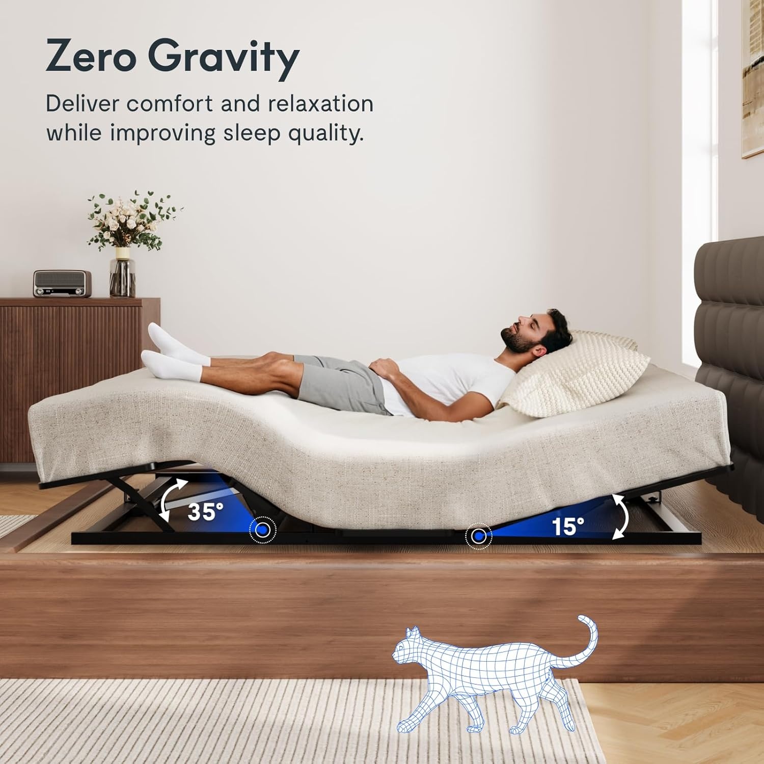image:imageFLEXISPOT Adjustable Bed Frame Base Queen Head and Foot Incline Zero Gravity OneTouch Flat 2 Memory Settings Wireless Remote Flashlight Whisper Quiet Durable Motor Mattress Holder S2EPROKing
