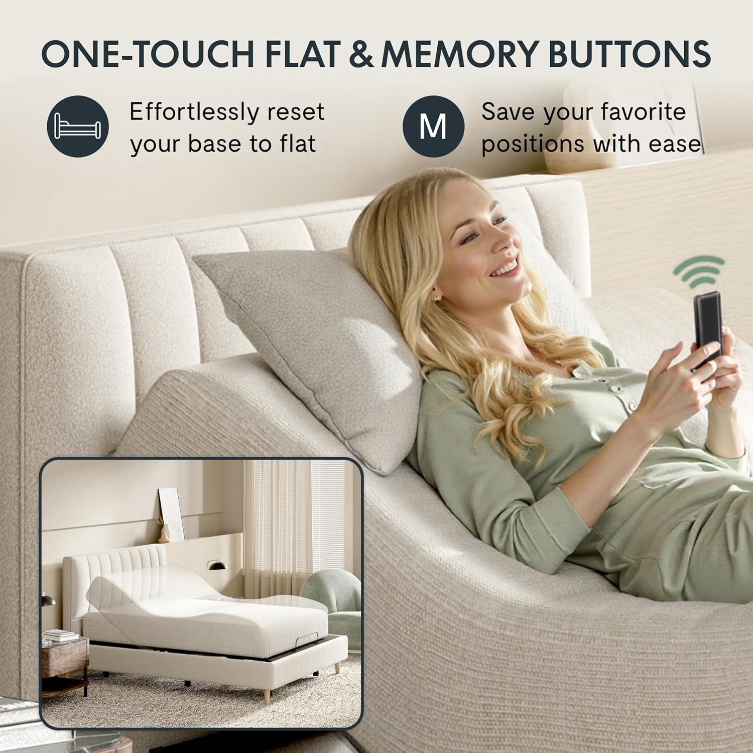 image:imageFLEXISPOT Adjustable Bed Frame Base Queen Head and Foot Incline Zero Gravity OneTouch Flat 2 Memory Settings Wireless Remote Flashlight Whisper Quiet Durable Motor Mattress Holder S2EPROTwin XL
