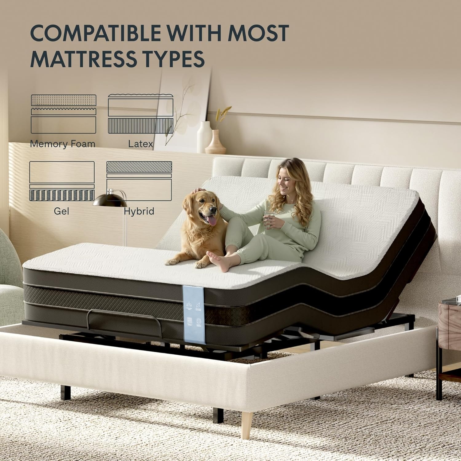 image:imageFLEXISPOT Adjustable Bed Frame Base Queen Head and Foot Incline Zero Gravity OneTouch Flat 2 Memory Settings Wireless Remote Flashlight Whisper Quiet Durable Motor Mattress Holder S2EPROTwin XL