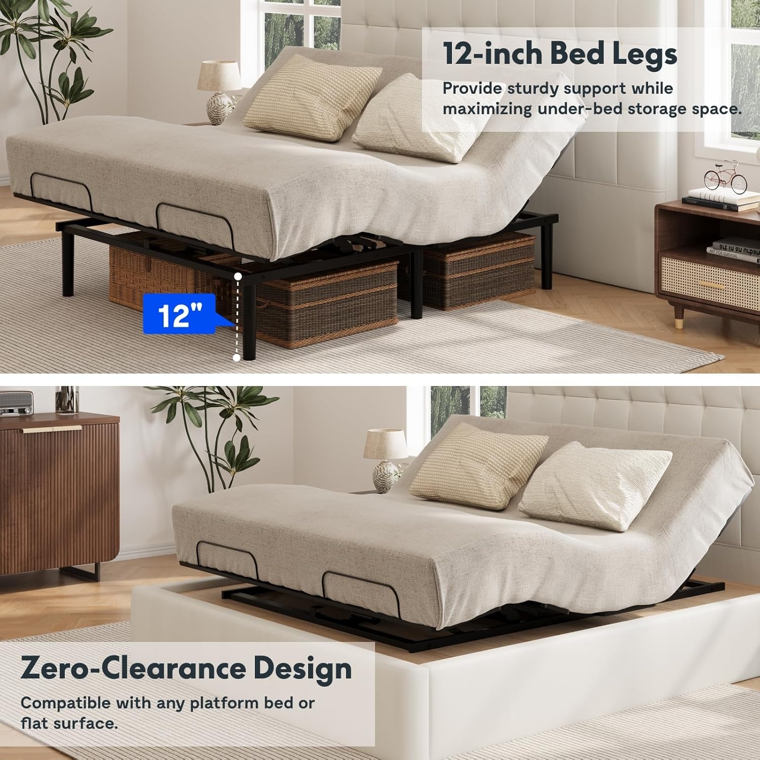 image:imageFLEXISPOT Adjustable Bed Frame Base Queen Head and Foot Incline Zero Gravity OneTouch Flat 2 Memory Settings Wireless Remote Flashlight Whisper Quiet Durable Motor Mattress Holder S2EPROKing