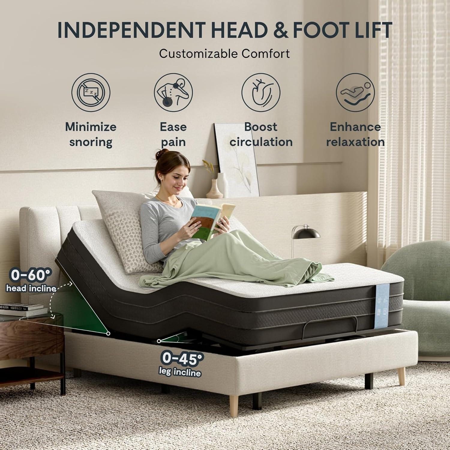 image:imageFLEXISPOT Adjustable Bed Frame Base Queen Head and Foot Incline Zero Gravity OneTouch Flat 2 Memory Settings Wireless Remote Flashlight Whisper Quiet Durable Motor Mattress Holder S2EPROSplit King
