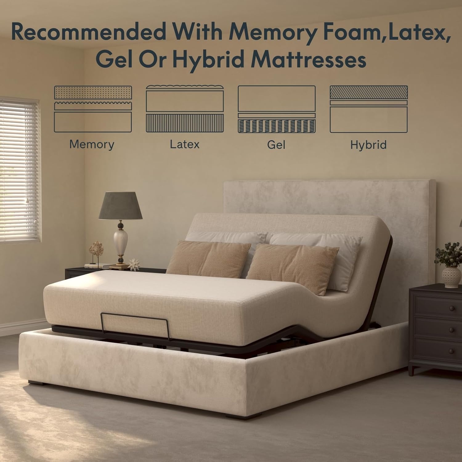 image:imageFLEXISPOT Queen Size Adjustable Bed Frame Base with 10 Inch Gel Memory Foam Mattress Simultaneous Head amp Foot Incline Viscose from Bamboo Medium Firm CertiPUR amp OekoTEX CertifiedQueen