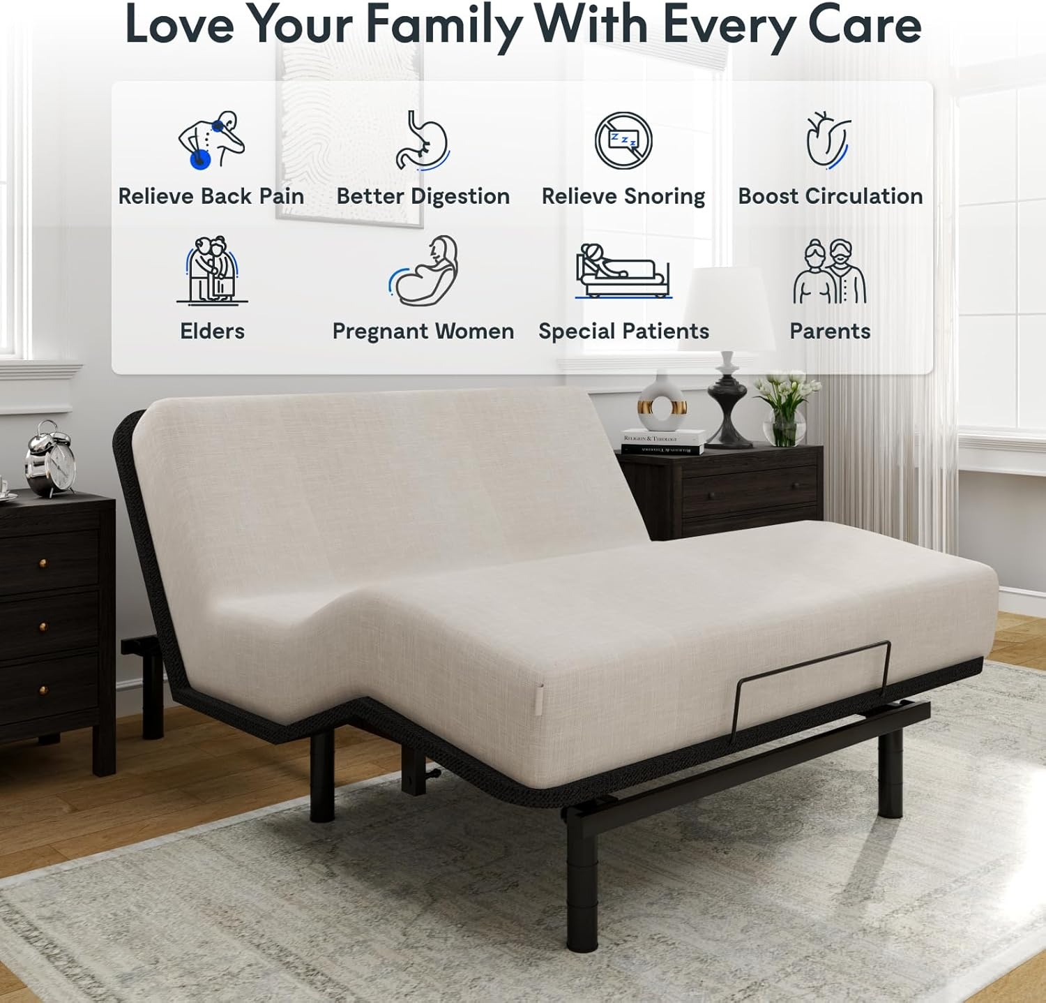 image:imageFLEXISPOT Queen Size Adjustable Bed Frame Base with 10 Inch Gel Memory Foam Mattress Simultaneous Head amp Foot Incline Viscose from Bamboo Medium Firm CertiPUR amp OekoTEX CertifiedQueen