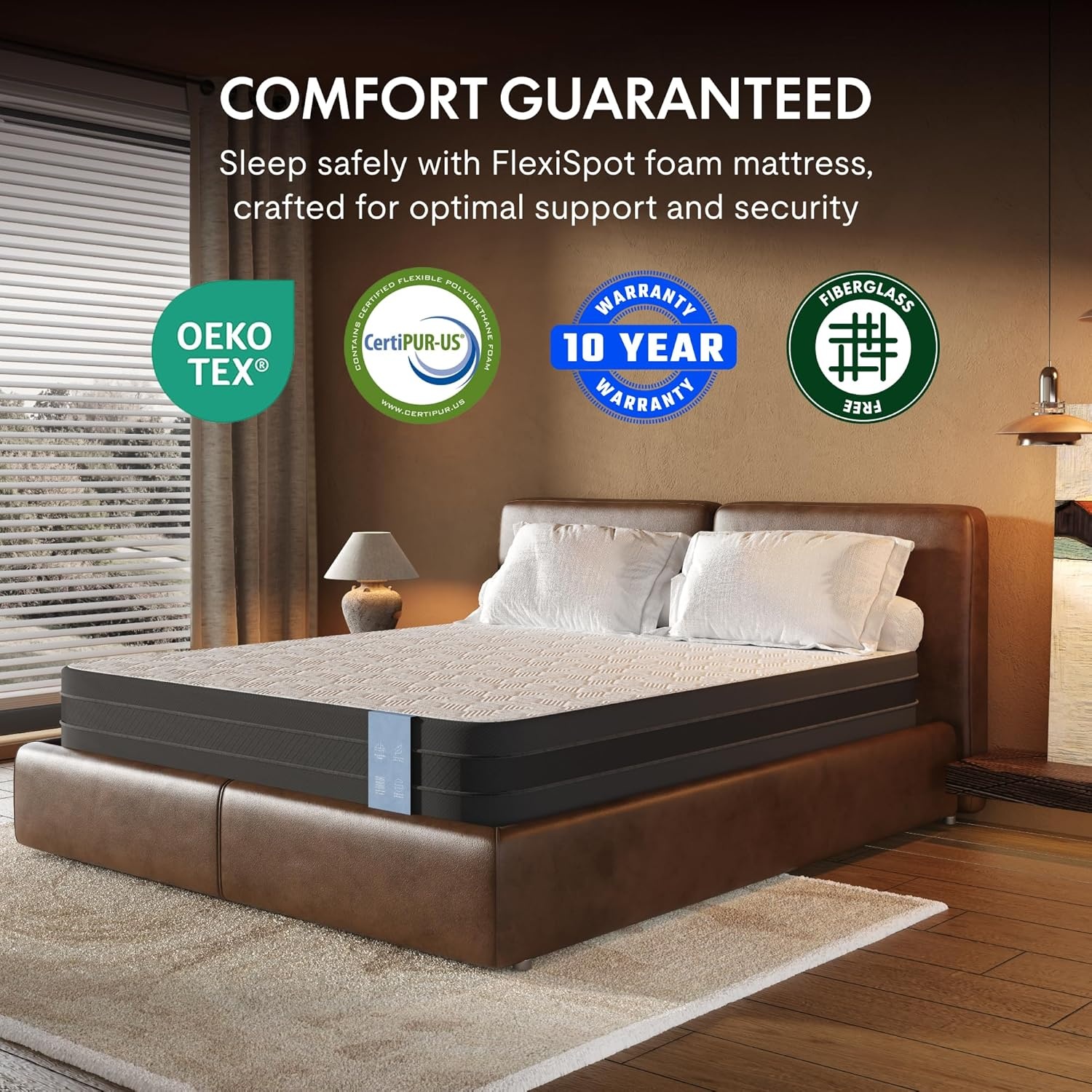 image:imageFLEXISPOT Queen Size Adjustable Bed Frame Base with 10 Inch Gel Memory Foam Mattress Simultaneous Head amp Foot Incline Viscose from Bamboo Medium Firm CertiPUR amp OekoTEX CertifiedQueen