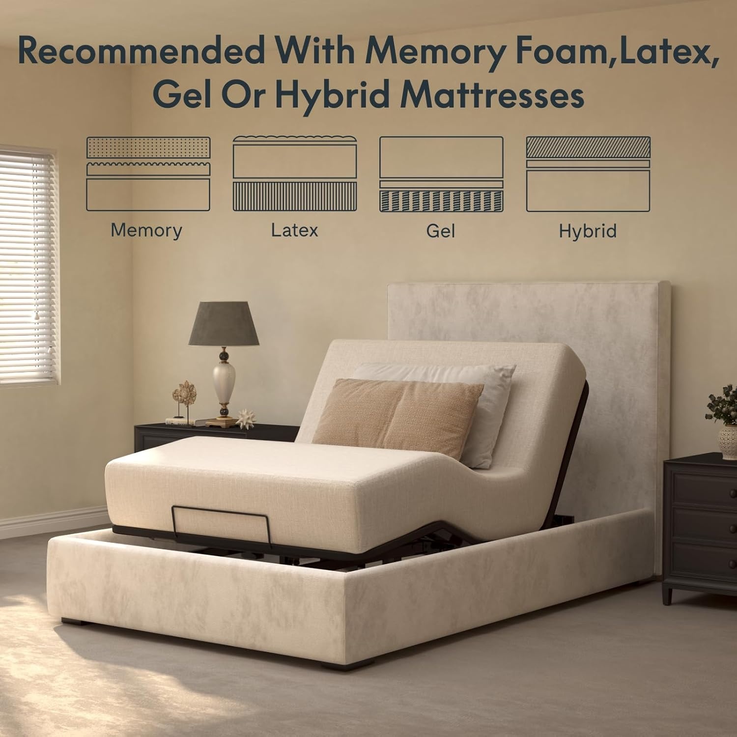 image:imageFLEXISPOT Queen Size Adjustable Bed Frame Base with 10 Inch Gel Memory Foam Mattress Simultaneous Head amp Foot Incline Viscose from Bamboo Medium Firm CertiPUR amp OekoTEX CertifiedTwin XL