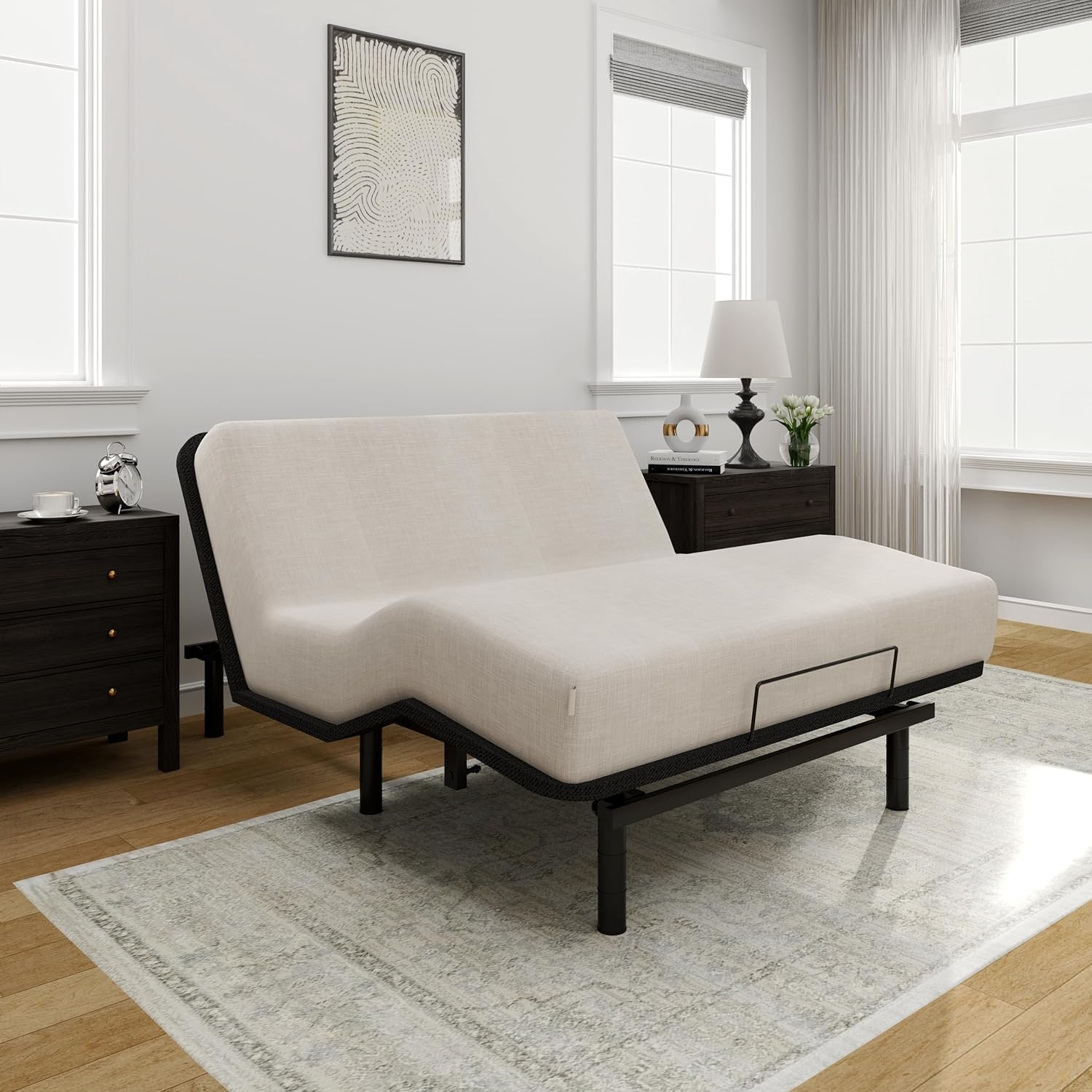 image:imageFLEXISPOT Queen Size Adjustable Bed Frame Base with 10 Inch Gel Memory Foam Mattress Simultaneous Head amp Foot Incline Viscose from Bamboo Medium Firm CertiPUR amp OekoTEX CertifiedQueen