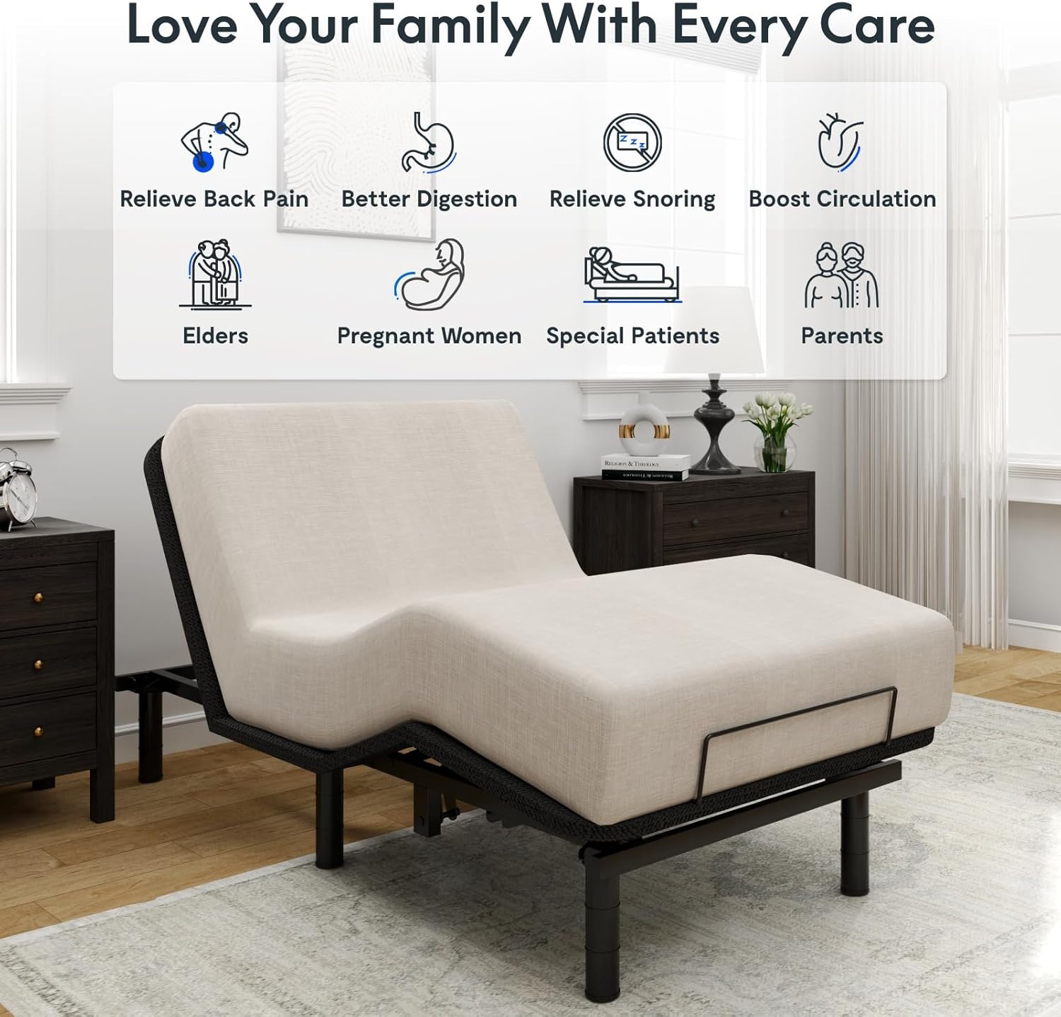 image:imageFLEXISPOT Queen Size Adjustable Bed Frame Base with 10 Inch Gel Memory Foam Mattress Simultaneous Head amp Foot Incline Viscose from Bamboo Medium Firm CertiPUR amp OekoTEX CertifiedTwin XL