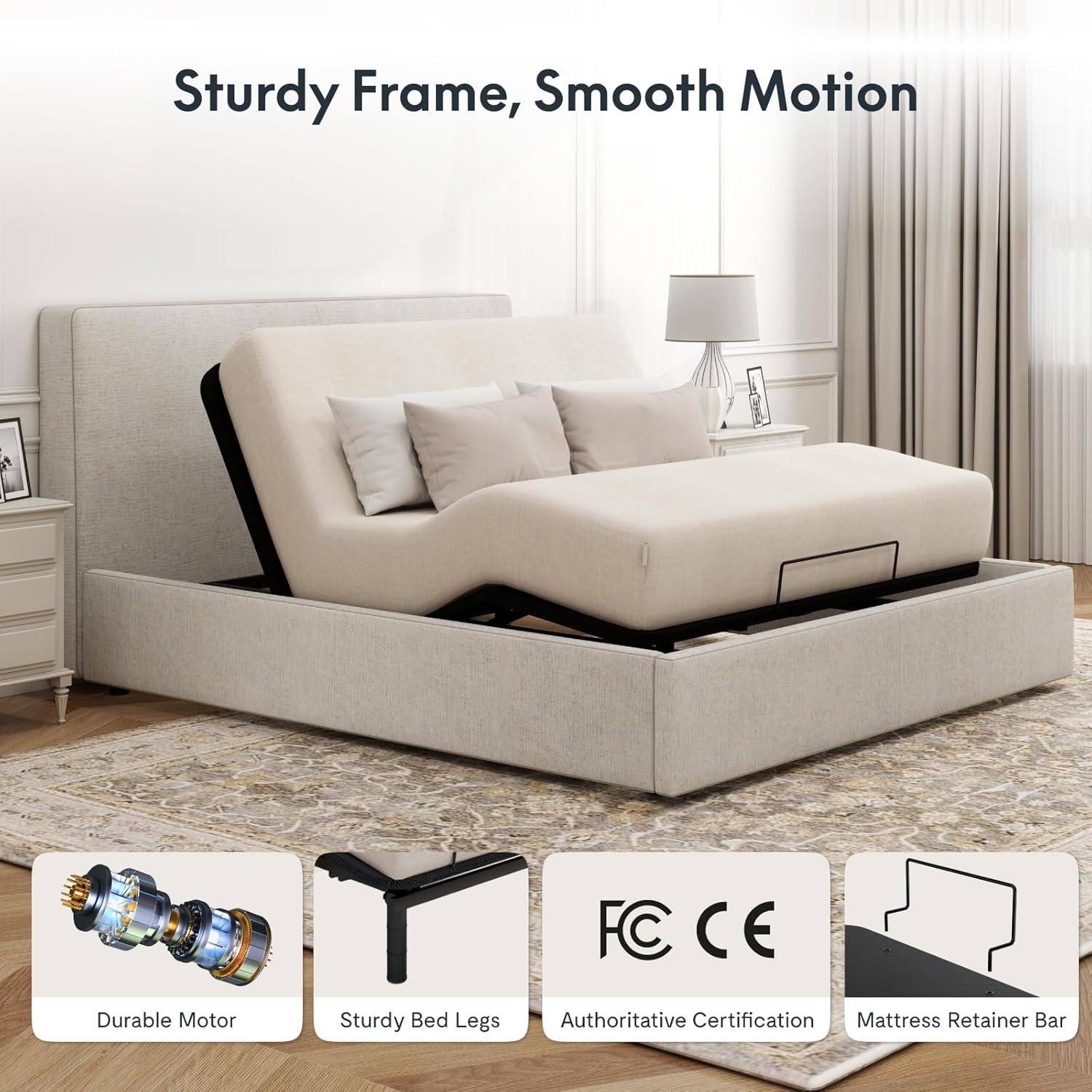 image:imageFLEXISPOT Queen Size Adjustable Bed Frame Base with 10 Inch Gel Memory Foam Mattress Simultaneous Head amp Foot Incline Viscose from Bamboo Medium Firm CertiPUR amp OekoTEX CertifiedQueen