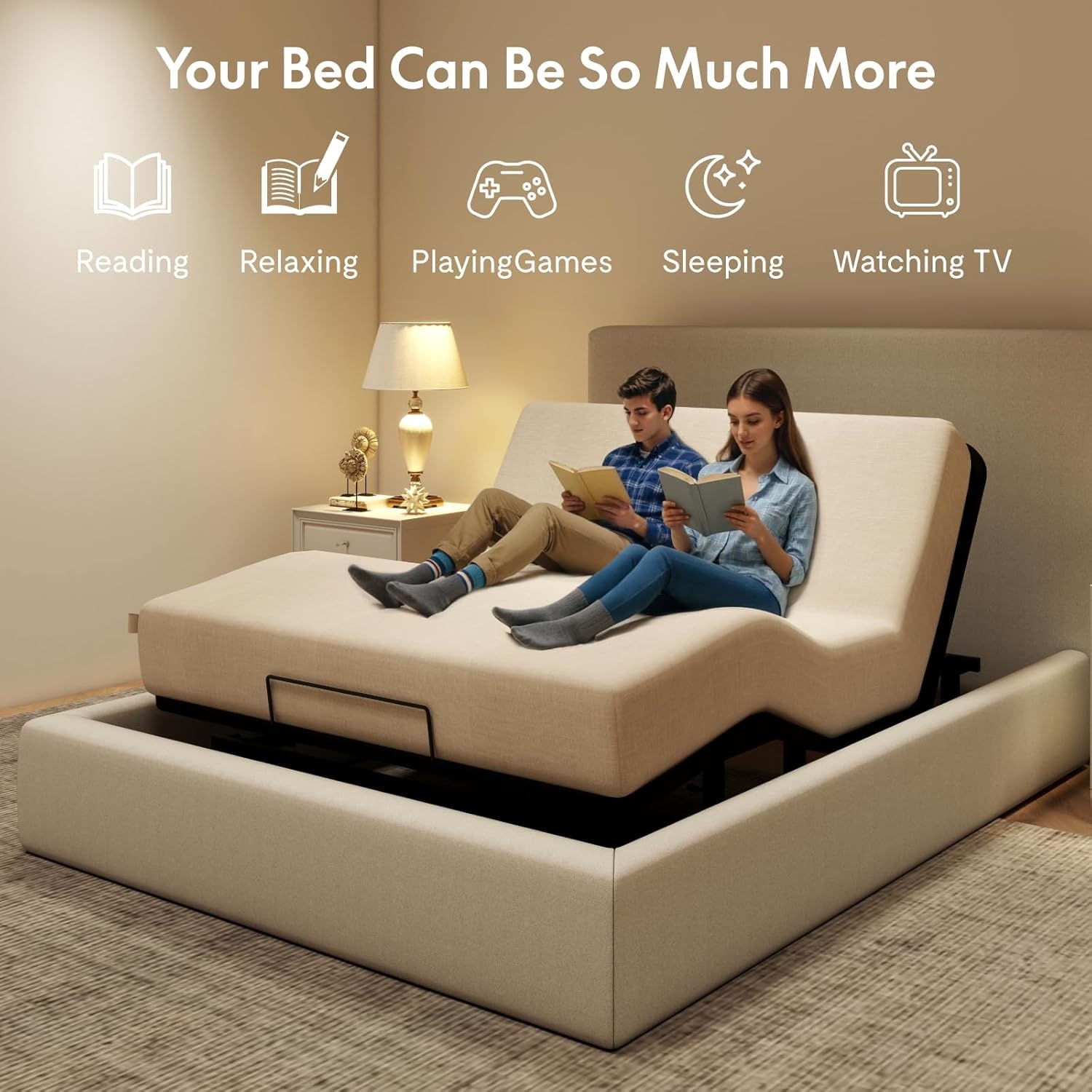 image:imageFLEXISPOT Queen Size Adjustable Bed Frame Base with 10 Inch Gel Memory Foam Mattress Simultaneous Head amp Foot Incline Viscose from Bamboo Medium Firm CertiPUR amp OekoTEX CertifiedQueen