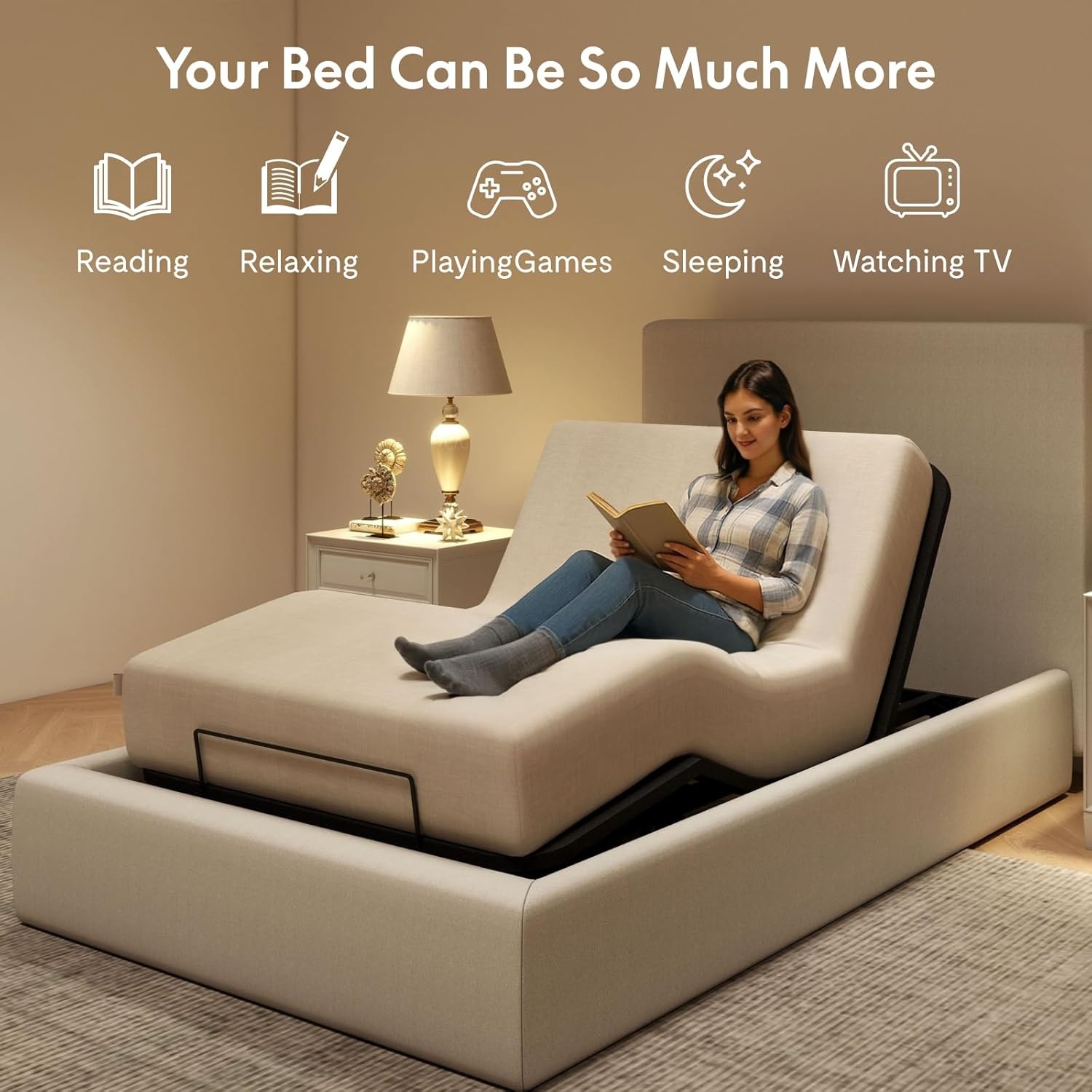 image:imageFLEXISPOT Queen Size Adjustable Bed Frame Base with 10 Inch Gel Memory Foam Mattress Simultaneous Head amp Foot Incline Viscose from Bamboo Medium Firm CertiPUR amp OekoTEX CertifiedTwin XL