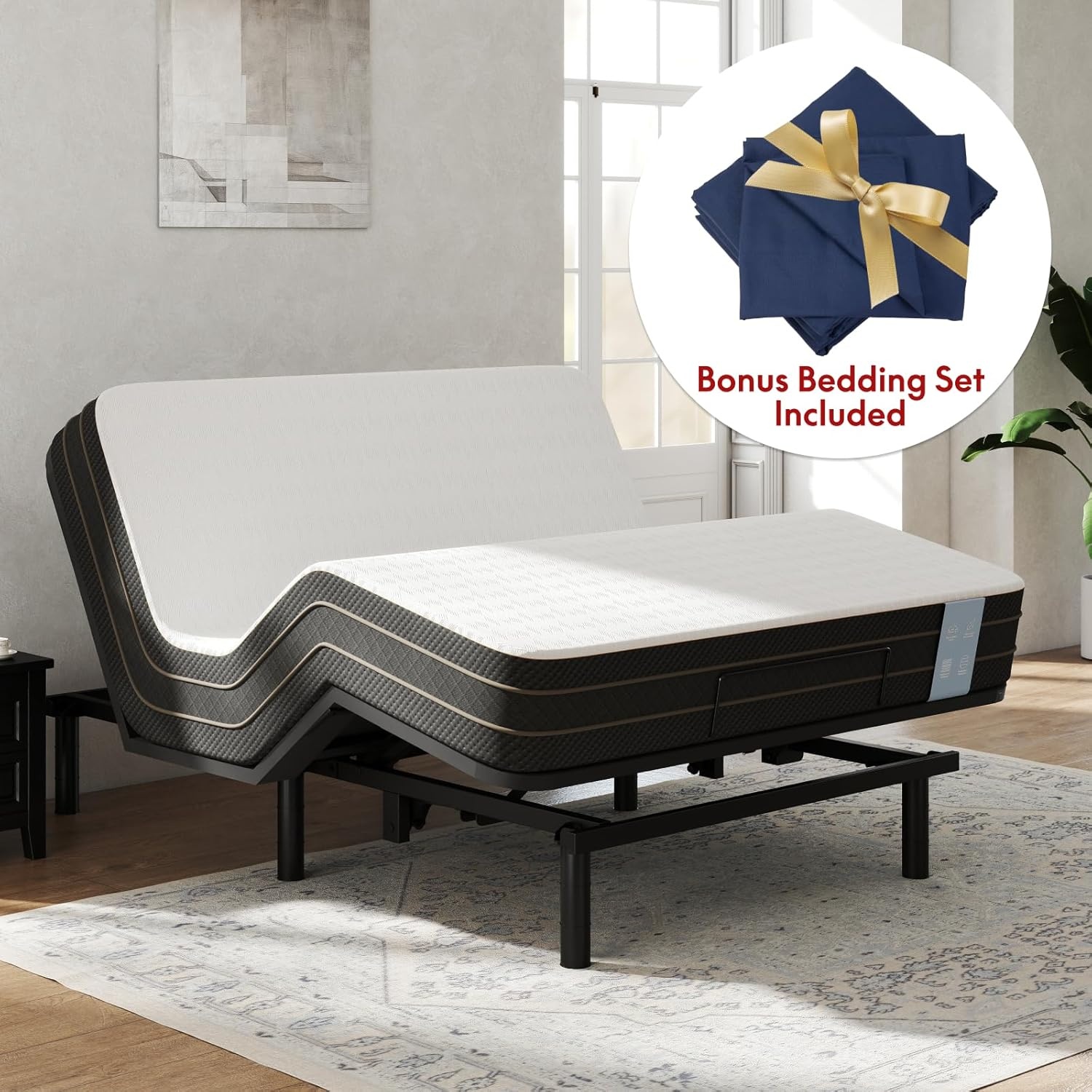 image:imageFLEXISPOT Queen Size Adjustable Bed Frame Base with 10 Inch Gel Memory Foam Mattress Simultaneous Head amp Foot Incline Viscose from Bamboo Medium Firm CertiPUR amp OekoTEX CertifiedQueen