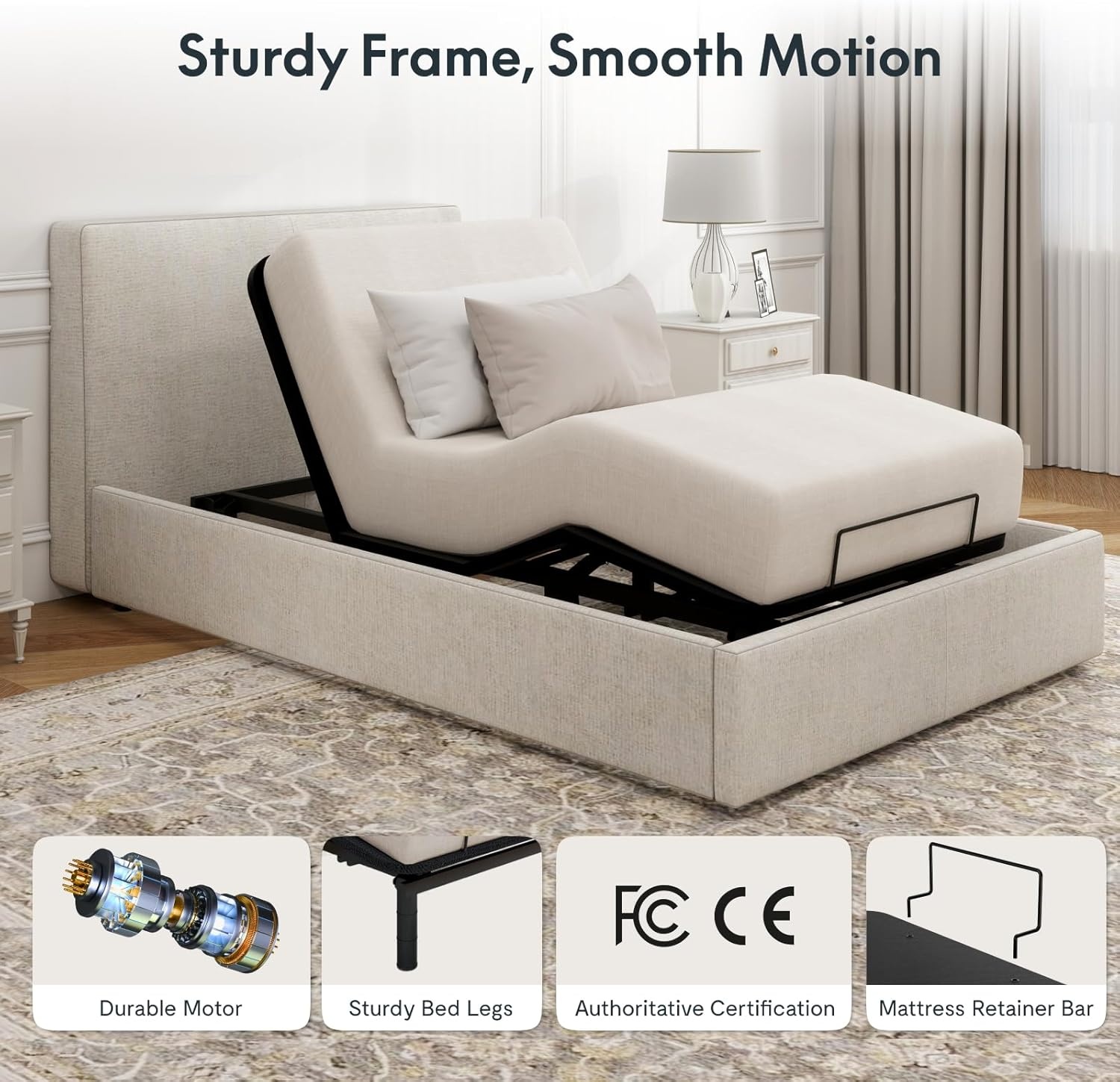 image:imageFLEXISPOT Queen Size Adjustable Bed Frame Base with 10 Inch Gel Memory Foam Mattress Simultaneous Head amp Foot Incline Viscose from Bamboo Medium Firm CertiPUR amp OekoTEX CertifiedTwin XL