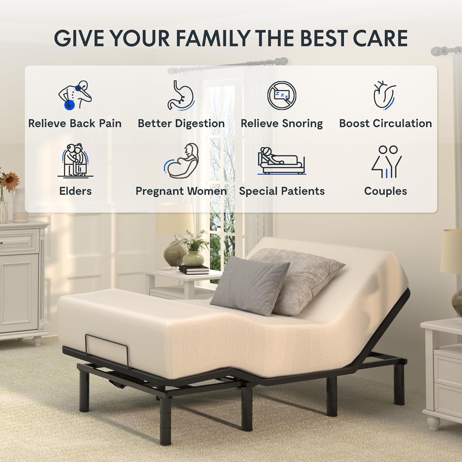image:imageFLEXISPOT S2E Adjustable Bed Frame Base Twin XLOnePerson Transport and AssemblyAdjustable Bed LegsOxford Fabric BedspreadRemote ControlWhisper Quiet Durable MotorMattress Holder