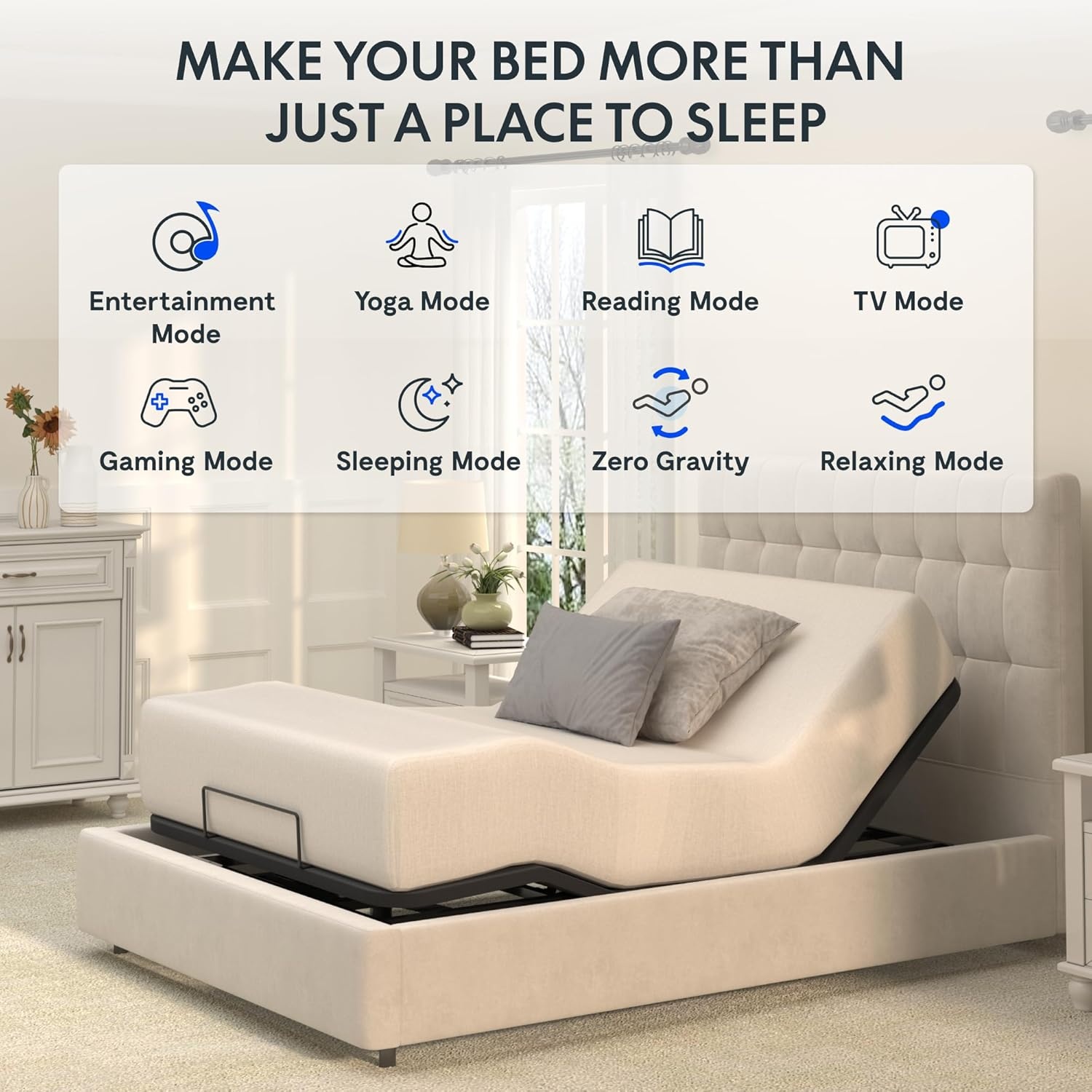 image:imageFLEXISPOT S2E Adjustable Bed Frame Base Twin XLOnePerson Transport and AssemblyAdjustable Bed LegsOxford Fabric BedspreadRemote ControlWhisper Quiet Durable MotorMattress Holder