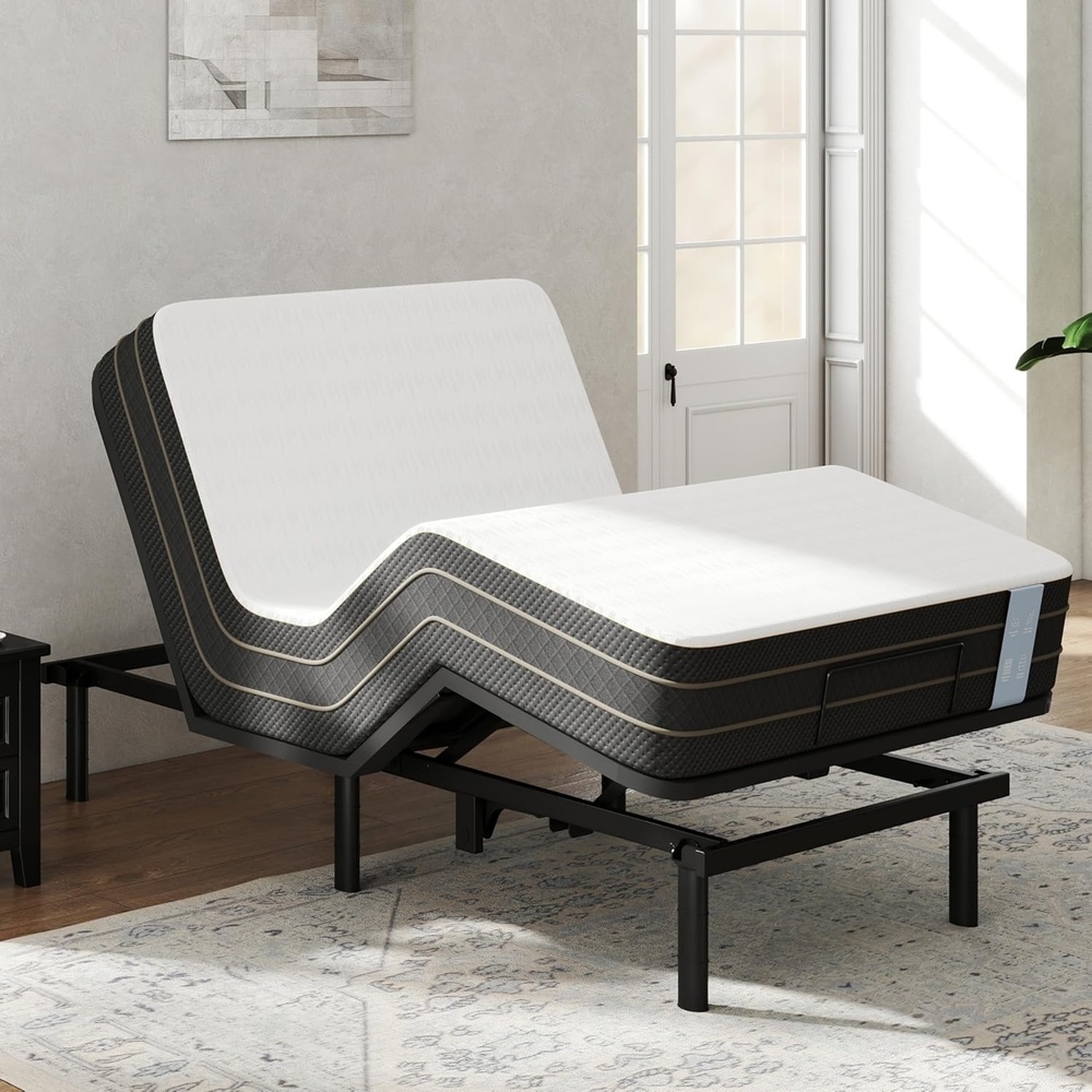 image:imageFLEXISPOT Queen Size Adjustable Bed Frame Base with 10 Inch Gel Memory Foam Mattress Simultaneous Head amp Foot Incline Viscose from Bamboo Medium Firm CertiPUR amp OekoTEX CertifiedTwin XL