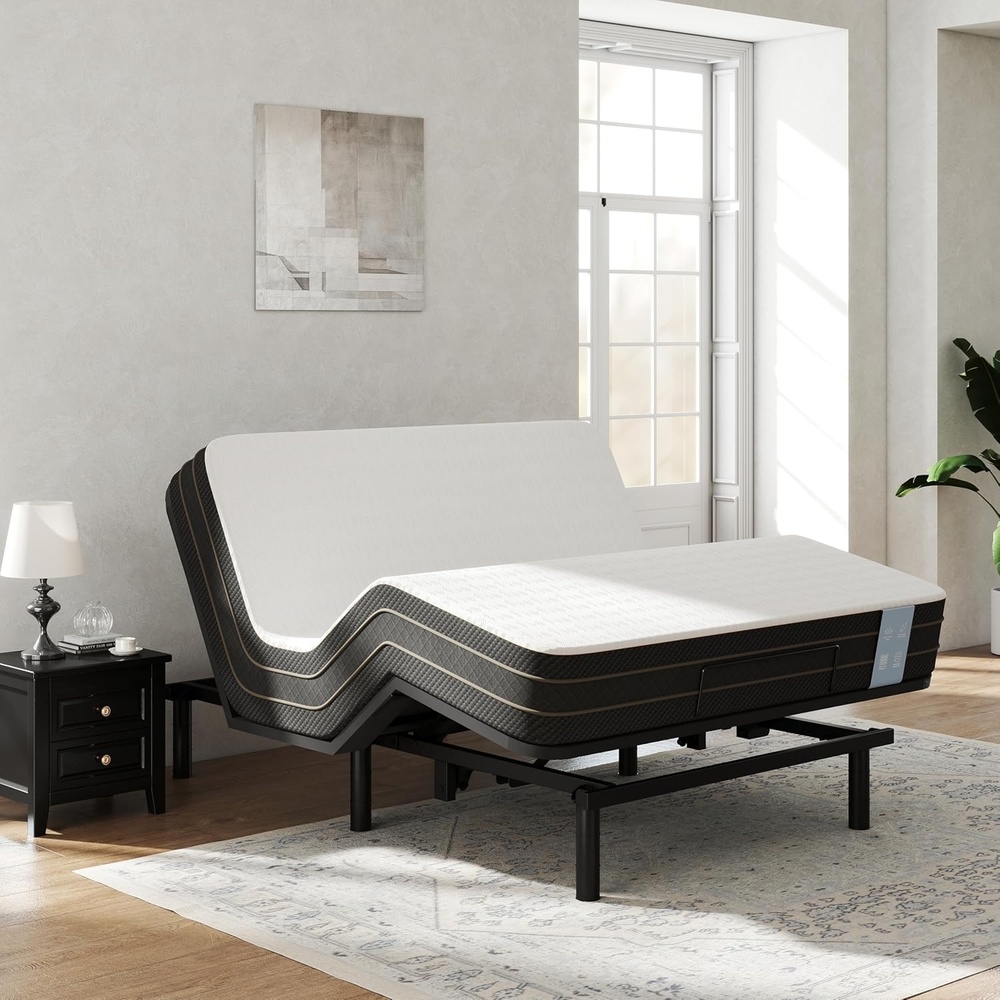 image:imageFLEXISPOT Queen Size Adjustable Bed Frame Base with 10 Inch Gel Memory Foam Mattress Simultaneous Head amp Foot Incline Viscose from Bamboo Medium Firm CertiPUR amp OekoTEX CertifiedQueen