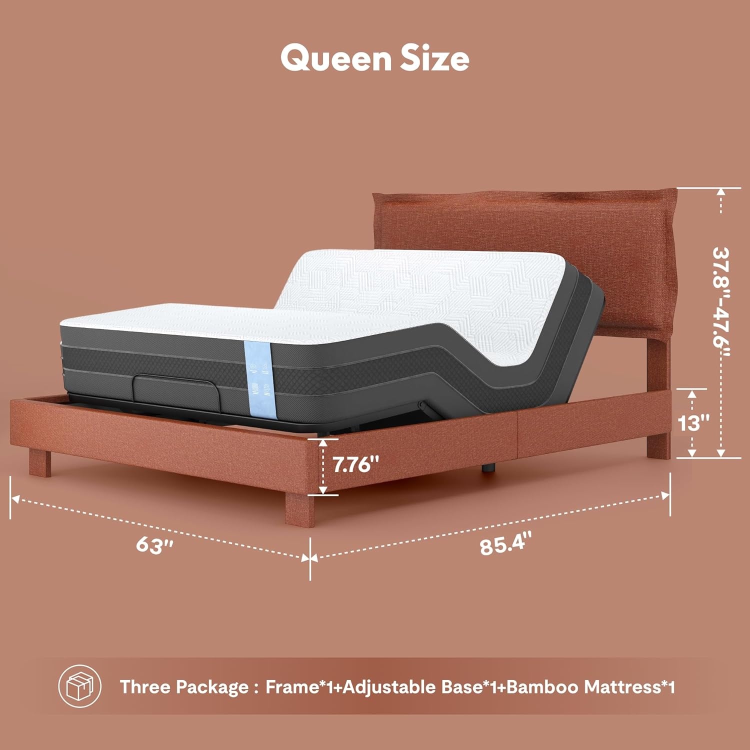 image:imageFLEXISPOT AllInOne Adjustable Bed Frame with Upholstered Flange Edge Headboard Queen Minimalist Design Synchronized Head amp Foot Lift for Relaxation 600 lbs 5Y Motoramp10Y Frame WarrantyOrangeQueenOrange