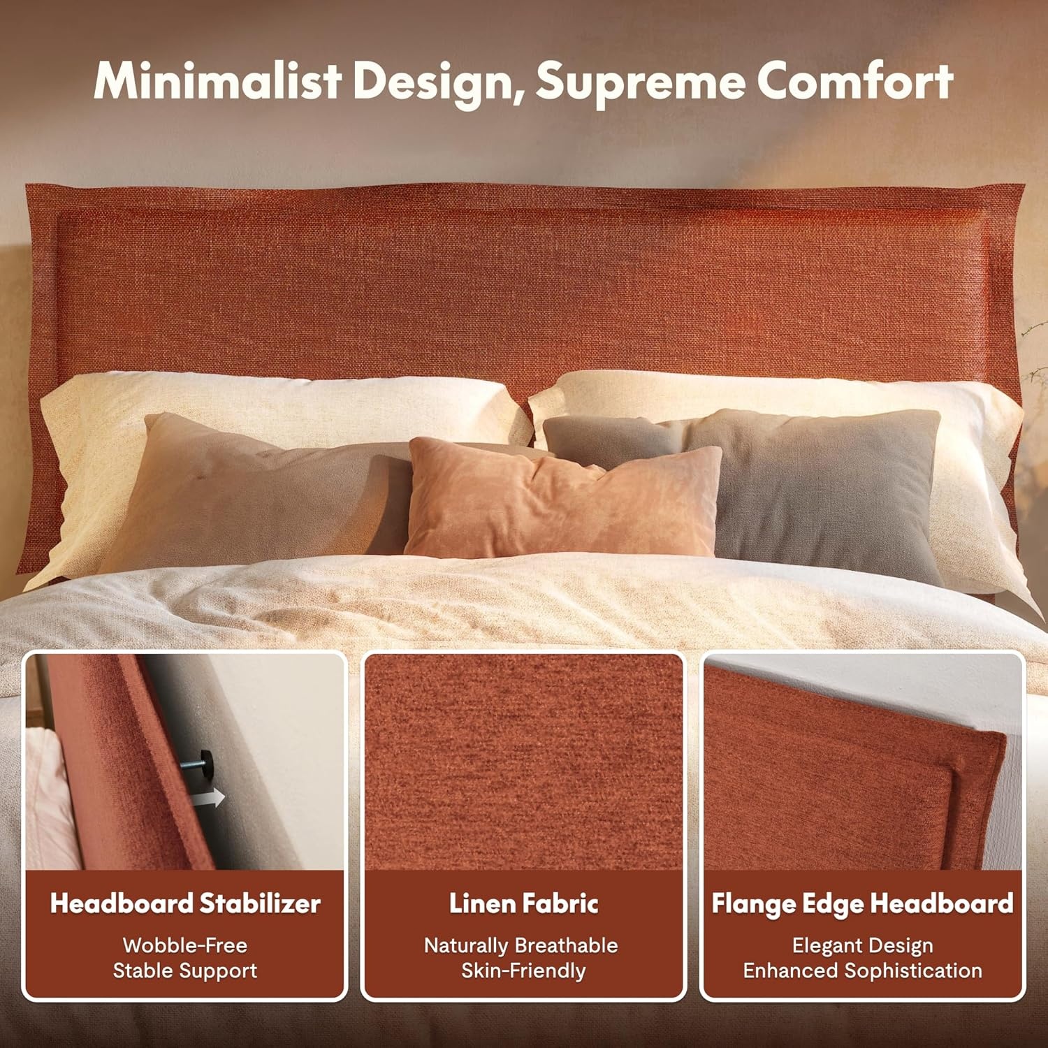 image:imageFLEXISPOT AllInOne Adjustable Bed Frame with Upholstered Flange Edge Headboard Queen Minimalist Design Synchronized Head amp Foot Lift for Relaxation 600 lbs 5Y Motoramp10Y Frame WarrantyOrangeQueenOrange