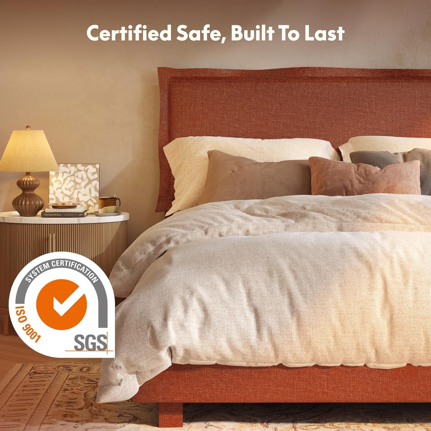 image:imageFLEXISPOT AllInOne Adjustable Bed Frame with Upholstered Flange Edge Headboard Queen Minimalist Design Synchronized Head amp Foot Lift for Relaxation 600 lbs 5Y Motoramp10Y Frame WarrantyOrangeQueenOrange