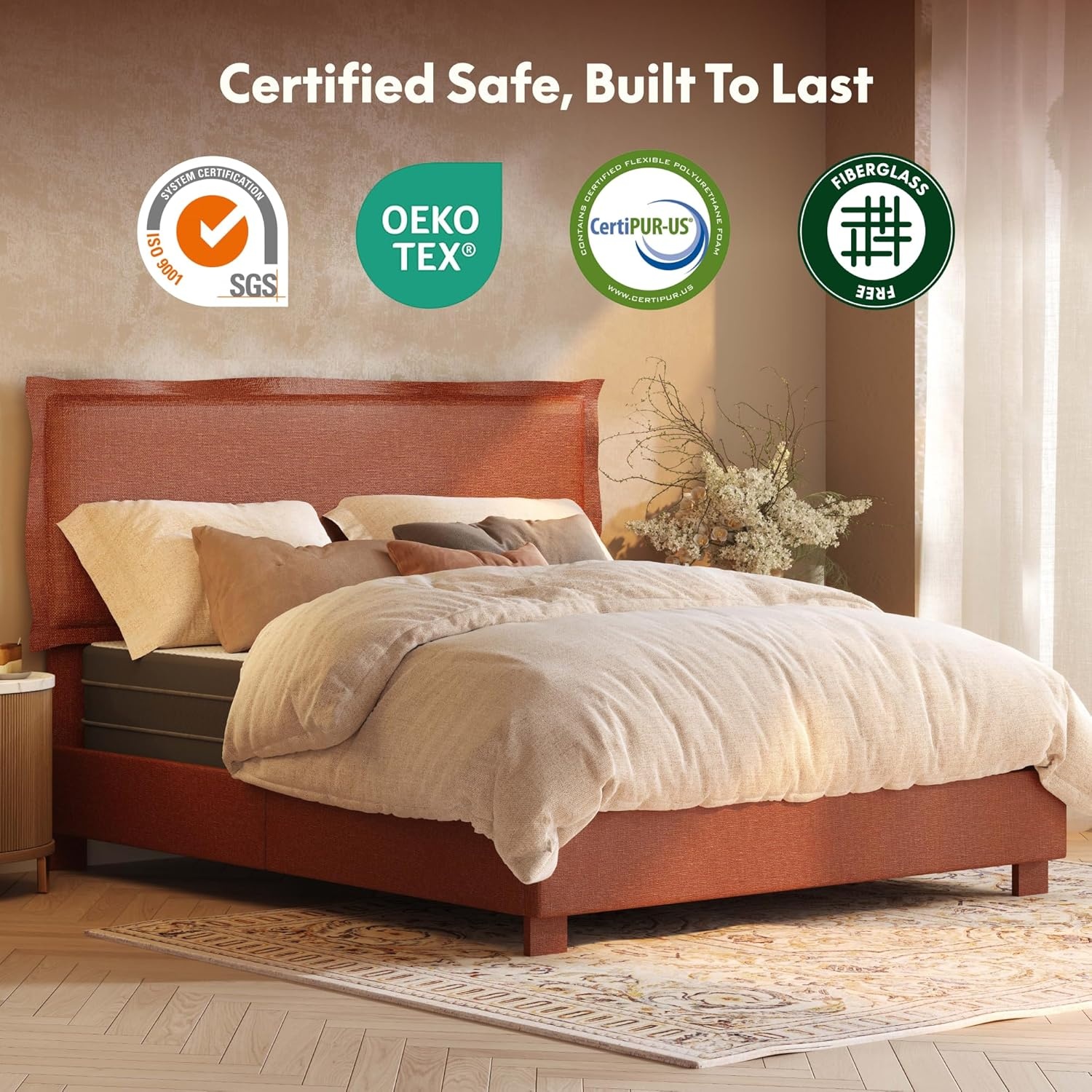 image:imageFLEXISPOT AllInOne Adjustable Bed Frame with Upholstered Flange Edge Headboard Queen Minimalist Design Synchronized Head amp Foot Lift for Relaxation 600 lbs 5Y Motoramp10Y Frame WarrantyOrangeQueenOrange