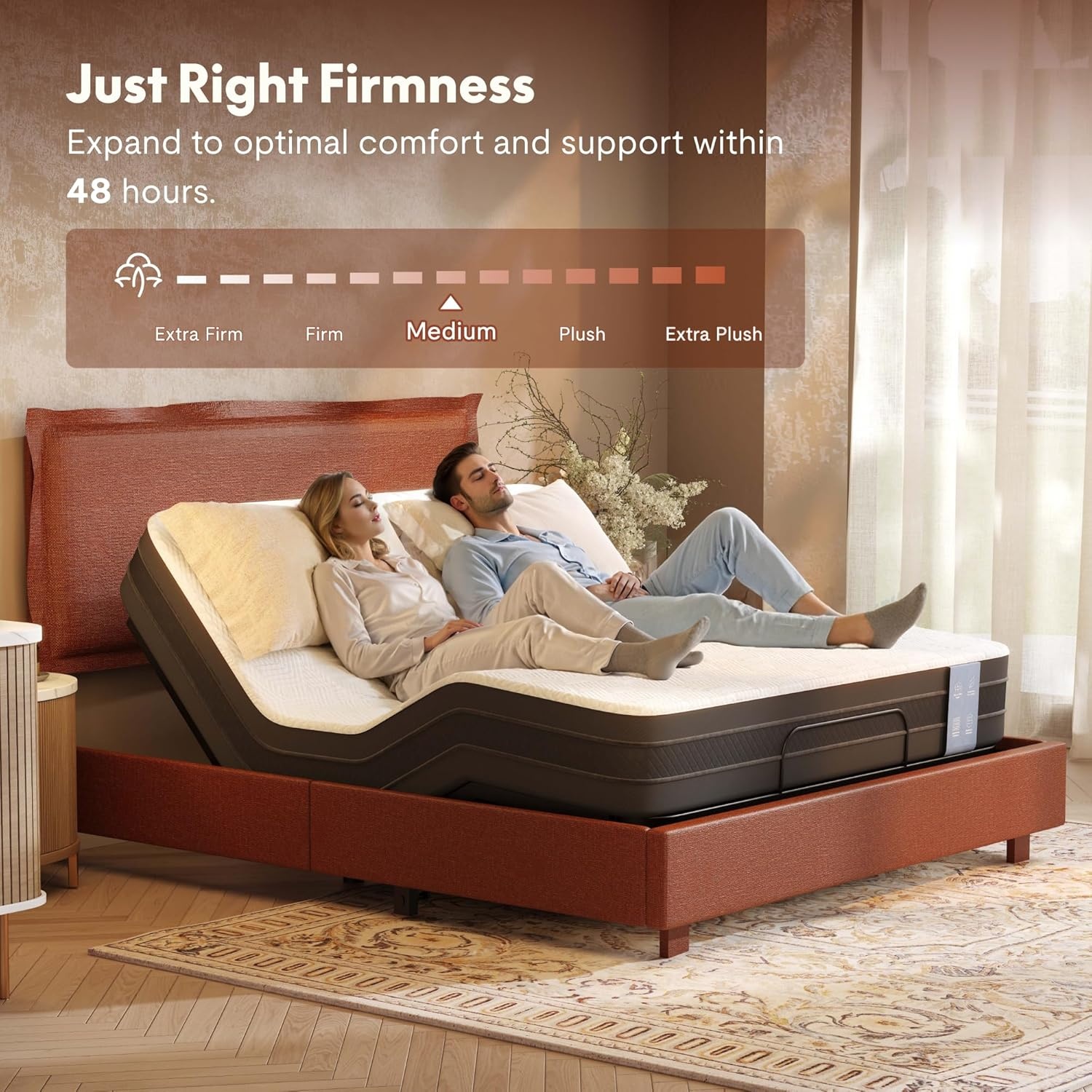 image:imageFLEXISPOT AllInOne Adjustable Bed Frame with Upholstered Flange Edge Headboard Queen Minimalist Design Synchronized Head amp Foot Lift for Relaxation 600 lbs 5Y Motoramp10Y Frame WarrantyOrangeQueenOrange