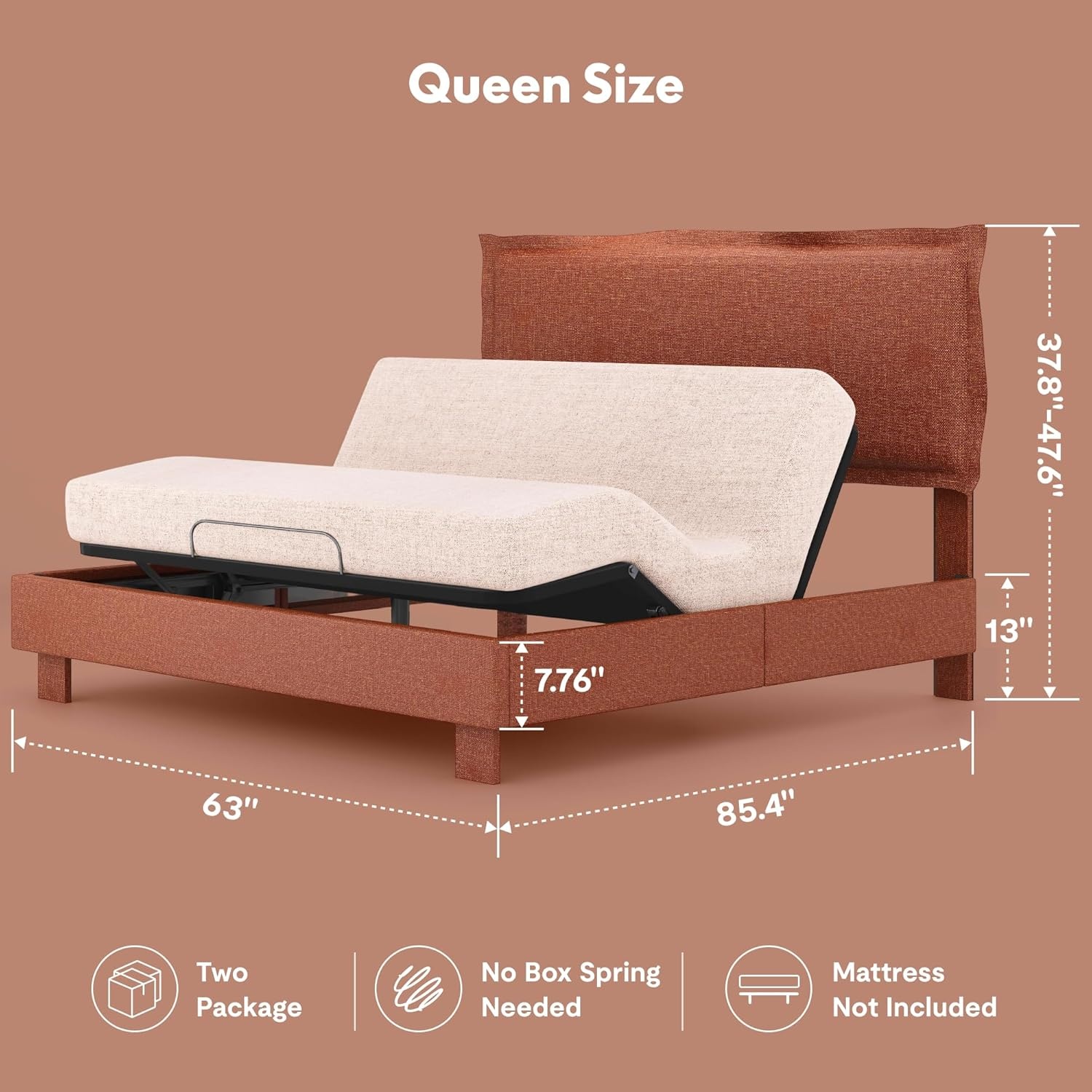 image:imageFLEXISPOT AllInOne Adjustable Bed Frame with Upholstered Flange Edge Headboard Queen Minimalist Design Synchronized Head amp Foot Lift for Relaxation 600 lbs 5Y Motoramp10Y Frame WarrantyOrangeQueenOrange