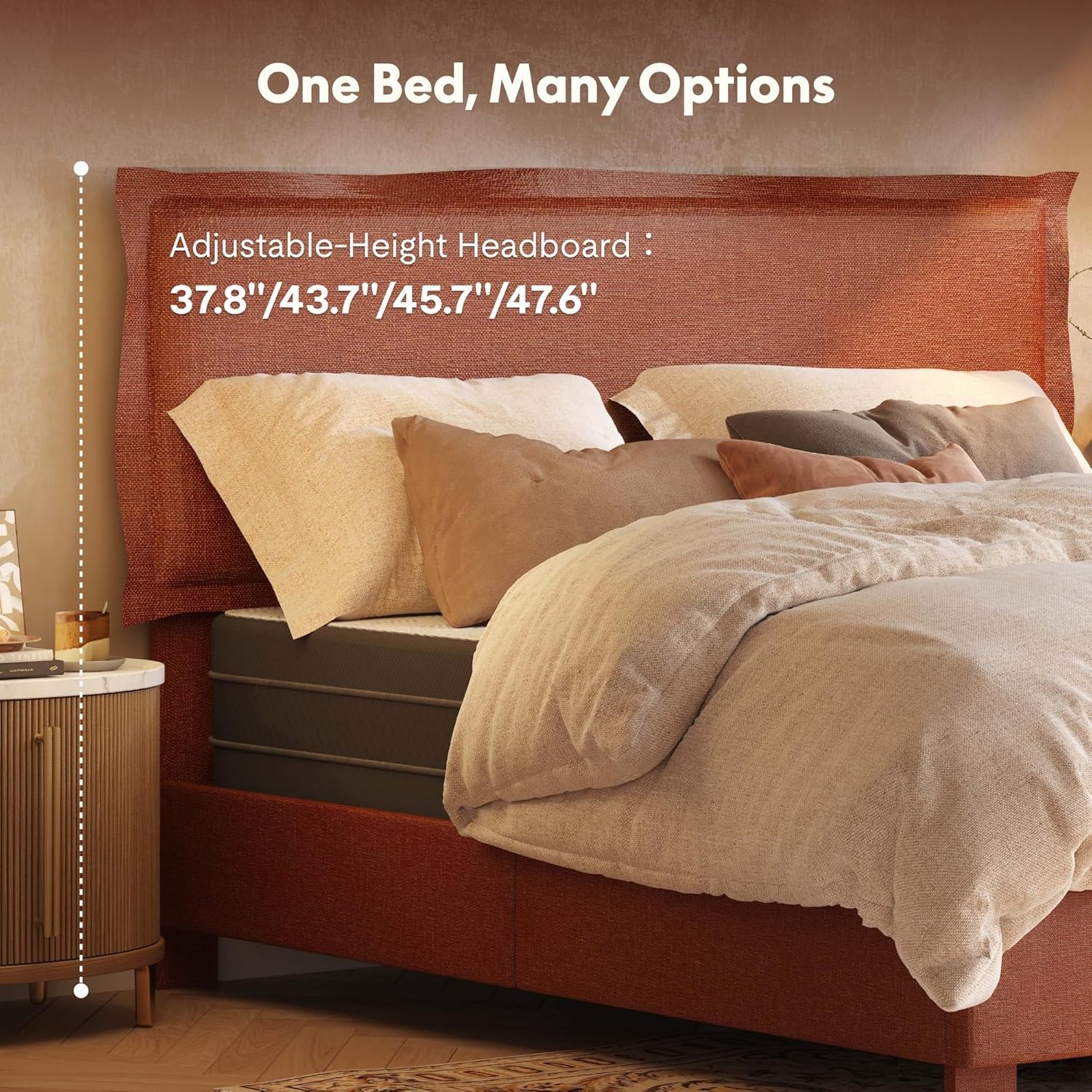 image:imageFLEXISPOT AllInOne Adjustable Bed Frame with Upholstered Flange Edge Headboard Queen Minimalist Design Synchronized Head amp Foot Lift for Relaxation 600 lbs 5Y Motoramp10Y Frame WarrantyOrangeQueenOrange