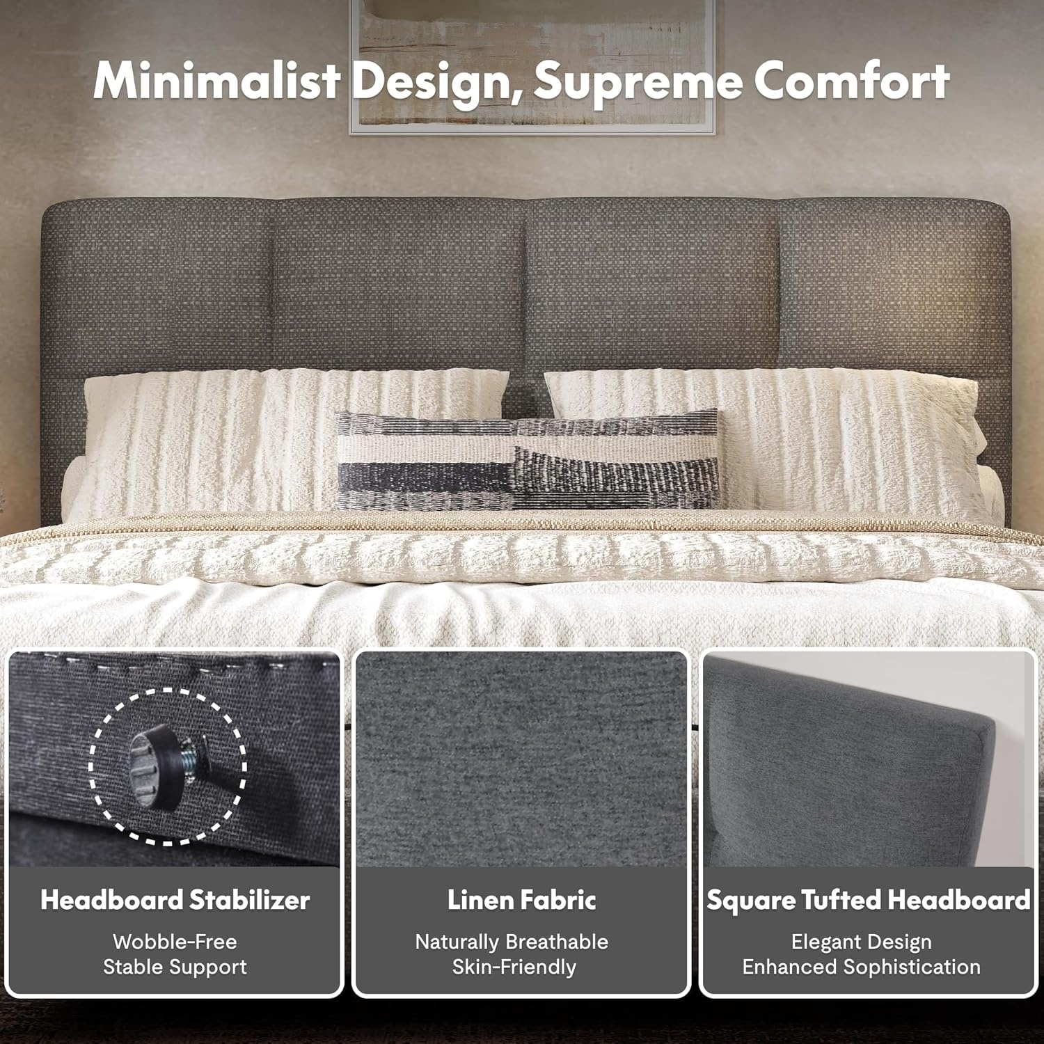 image:imageFLEXISPOT AllinOne Adjustable Bed QueenModern Minimalist DesignSynchronized Head amp Foot Lift for Reading TV amp RelaxationSquare Tufted Headboard600 lbs5Y Motor amp 10Y Frame WarrantyQueenDark Grey