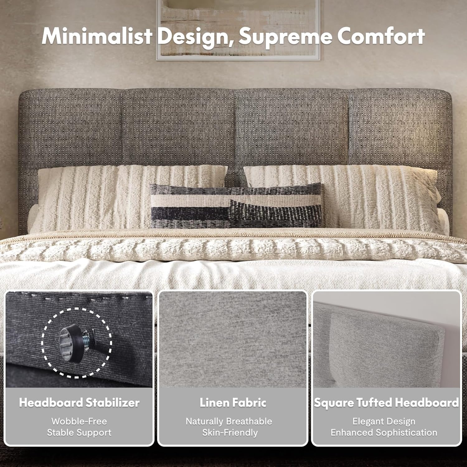 image:imageFLEXISPOT AllinOne Adjustable Bed QueenModern Minimalist DesignSynchronized Head amp Foot Lift for Reading TV amp RelaxationSquare Tufted Headboard600 lbs5Y Motor amp 10Y Frame WarrantyQueenLight Grey