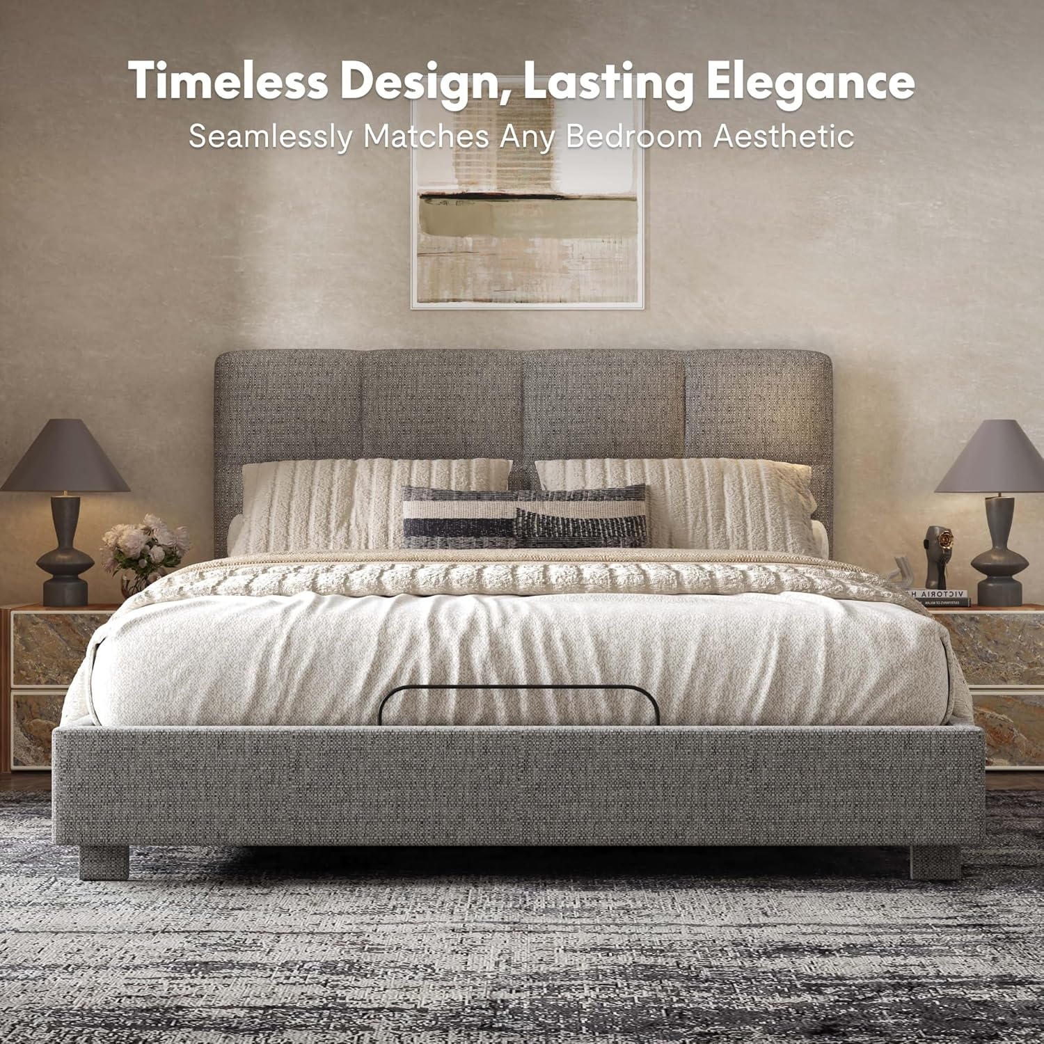 image:imageFLEXISPOT AllinOne Adjustable Bed QueenModern Minimalist DesignSynchronized Head amp Foot Lift for Reading TV amp RelaxationSquare Tufted Headboard600 lbs5Y Motor amp 10Y Frame WarrantyQueenLight Grey