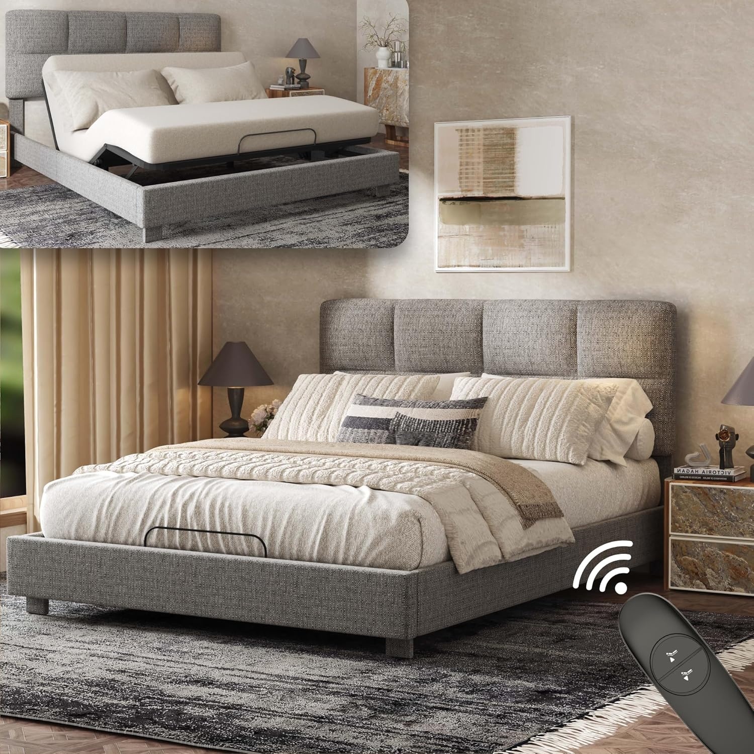 image:imageFLEXISPOT AllinOne Adjustable Bed QueenModern Minimalist DesignSynchronized Head amp Foot Lift for Reading TV amp RelaxationSquare Tufted Headboard600 lbs5Y Motor amp 10Y Frame WarrantyQueenLight Grey