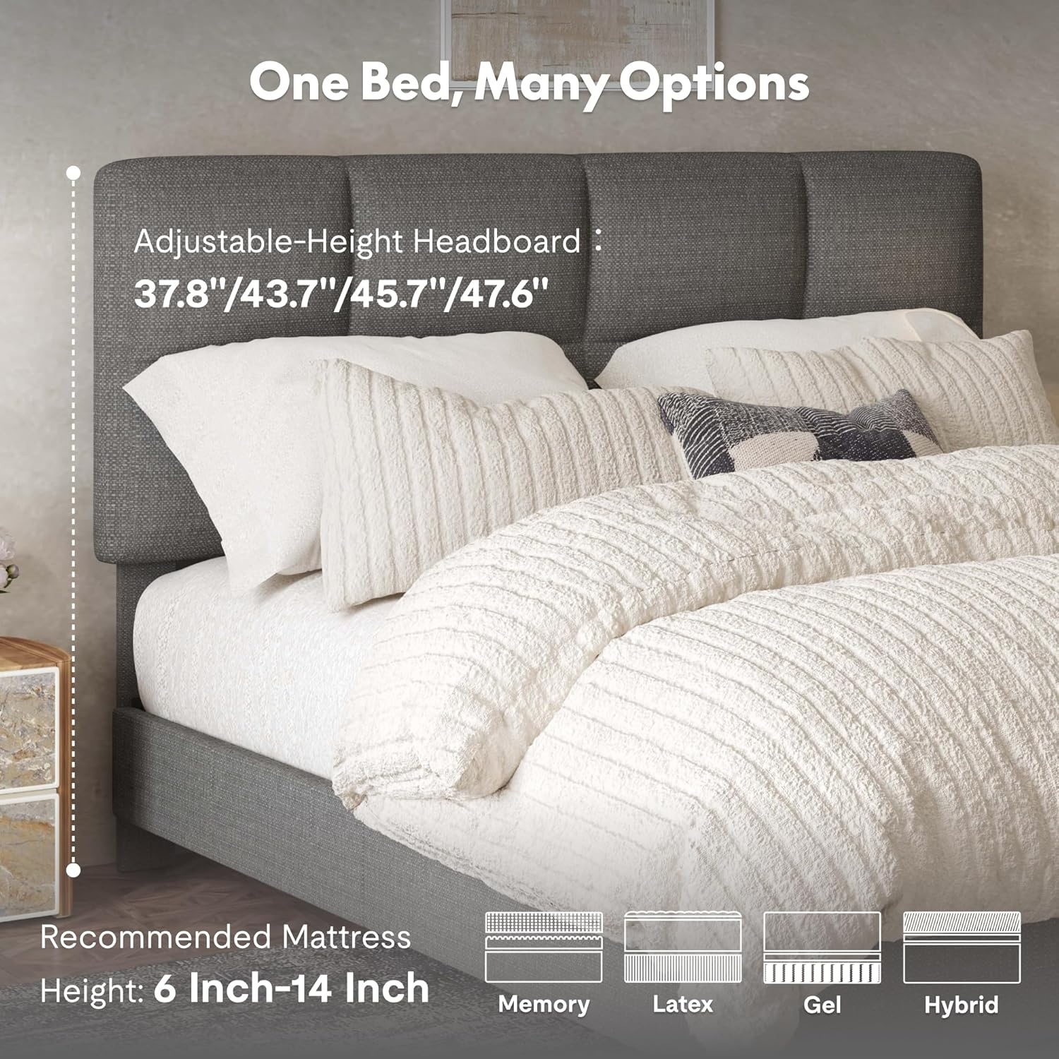 image:imageFLEXISPOT AllinOne Adjustable Bed QueenModern Minimalist DesignSynchronized Head amp Foot Lift for Reading TV amp RelaxationSquare Tufted Headboard600 lbs5Y Motor amp 10Y Frame WarrantyQueenDark Grey