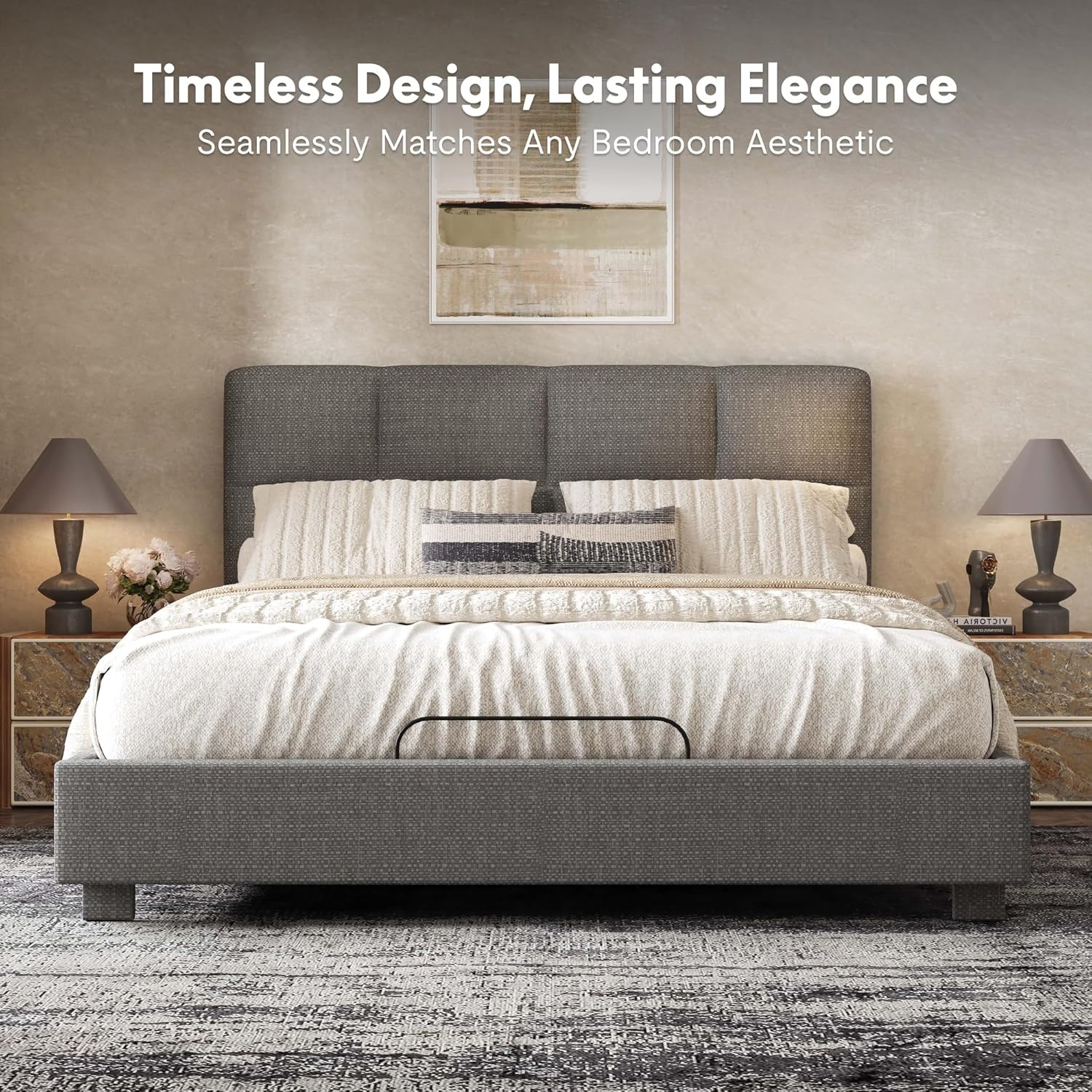 image:imageFLEXISPOT AllinOne Adjustable Bed QueenModern Minimalist DesignSynchronized Head amp Foot Lift for Reading TV amp RelaxationSquare Tufted Headboard600 lbs5Y Motor amp 10Y Frame WarrantyQueenDark Grey