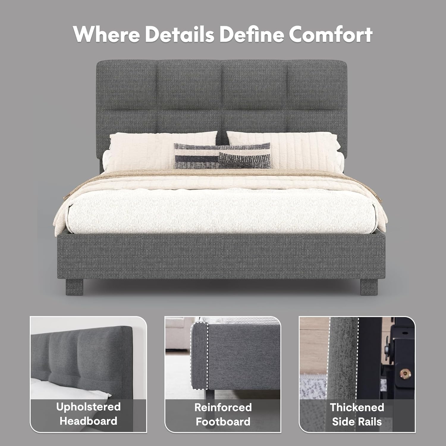 image:imageFLEXISPOT AllinOne Adjustable Bed QueenModern Minimalist DesignSynchronized Head amp Foot Lift for Reading TV amp RelaxationSquare Tufted Headboard600 lbs5Y Motor amp 10Y Frame WarrantyQueenDark Grey