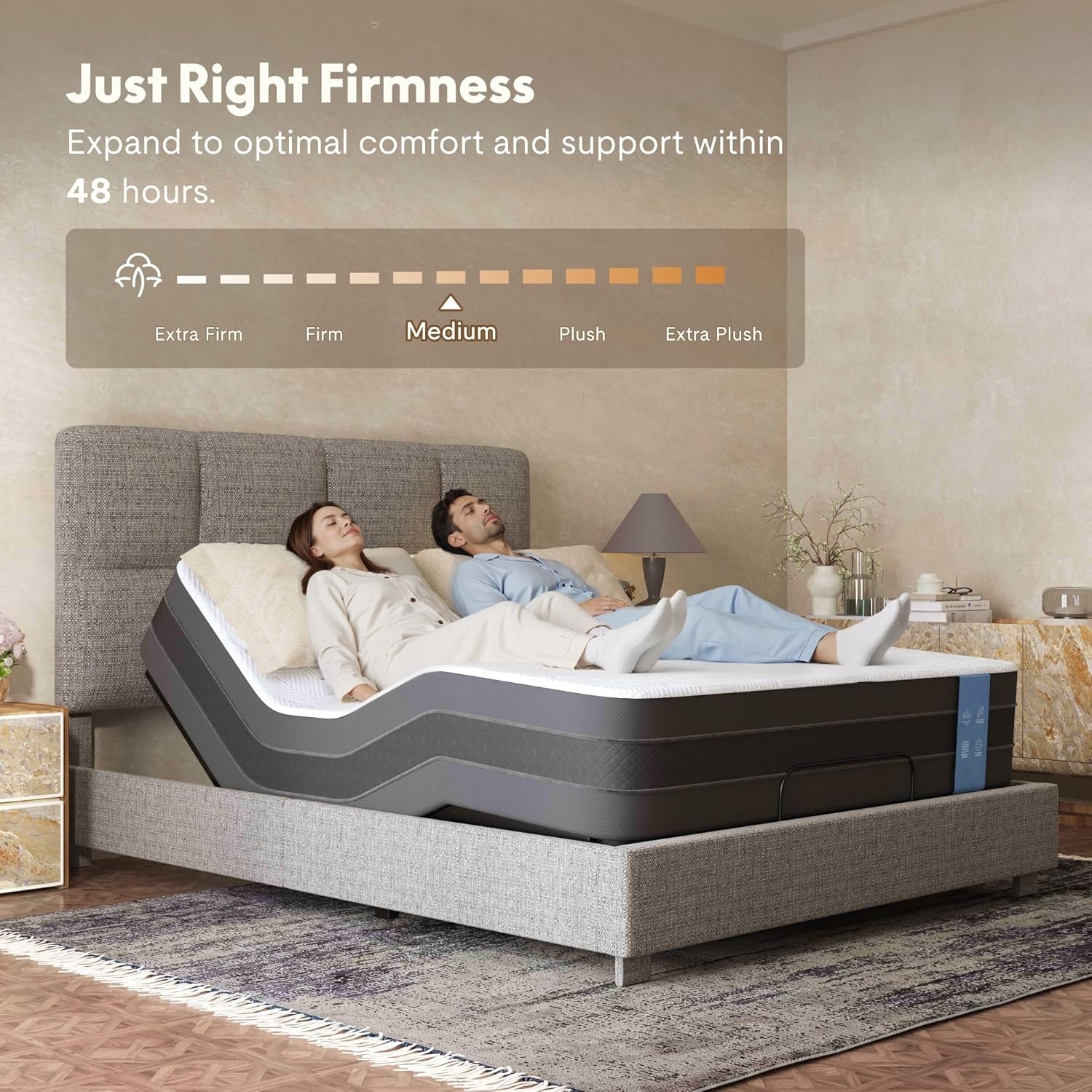 image:imageFLEXISPOT AllinOne Adjustable Bed QueenModern Minimalist DesignSynchronized Head amp Foot Lift for Reading TV amp RelaxationSquare Tufted Headboard600 lbs5Y Motor amp 10Y Frame WarrantyQueenLight Grey