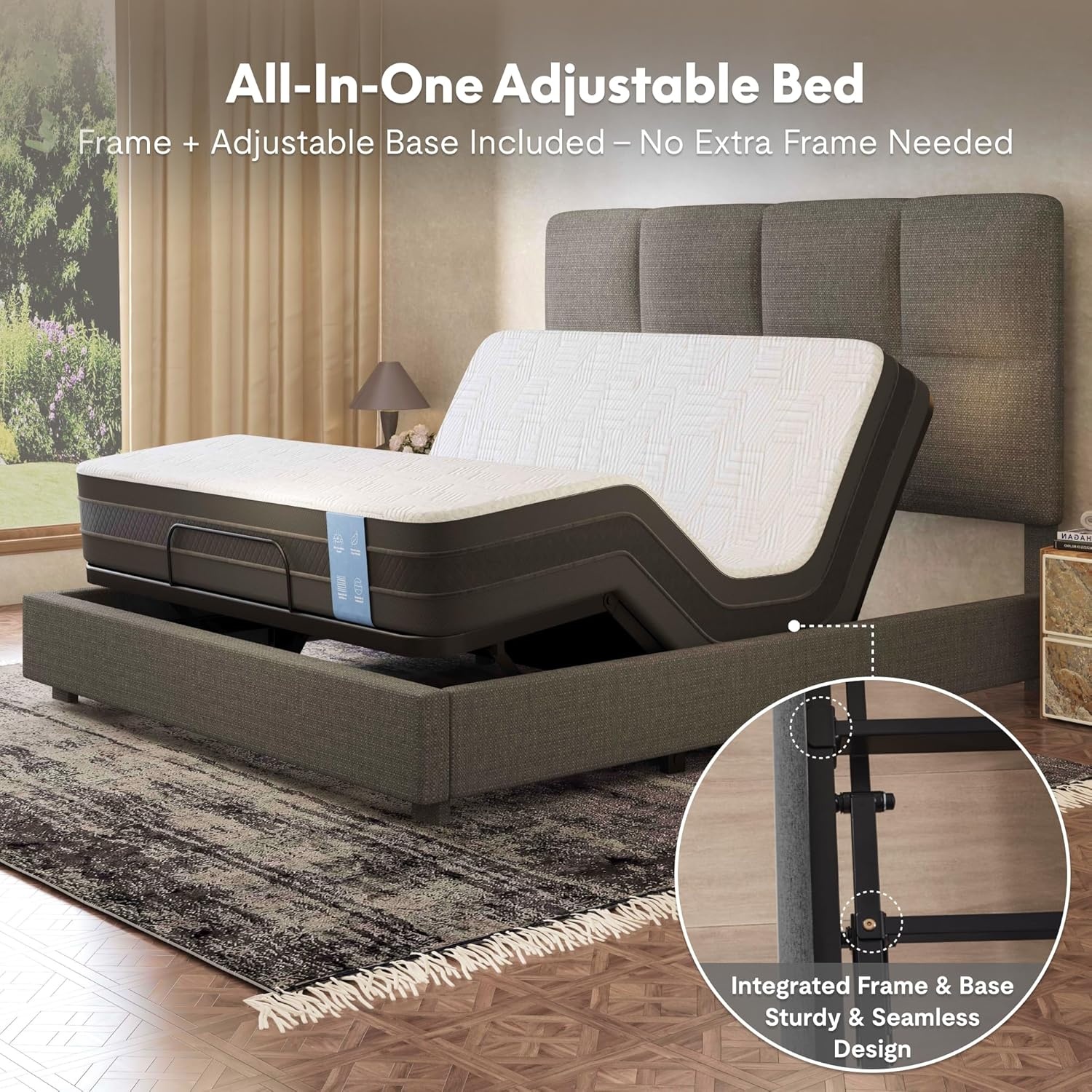 image:imageFLEXISPOT AllinOne Adjustable Bed QueenModern Minimalist DesignSynchronized Head amp Foot Lift for Reading TV amp RelaxationSquare Tufted Headboard600 lbs5Y Motor amp 10Y Frame WarrantyQueenDark Grey