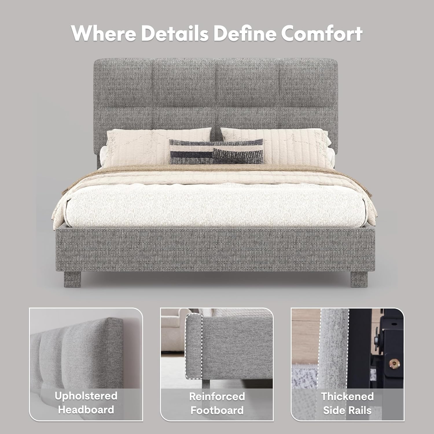 image:imageFLEXISPOT AllinOne Adjustable Bed QueenModern Minimalist DesignSynchronized Head amp Foot Lift for Reading TV amp RelaxationSquare Tufted Headboard600 lbs5Y Motor amp 10Y Frame WarrantyQueenLight Grey
