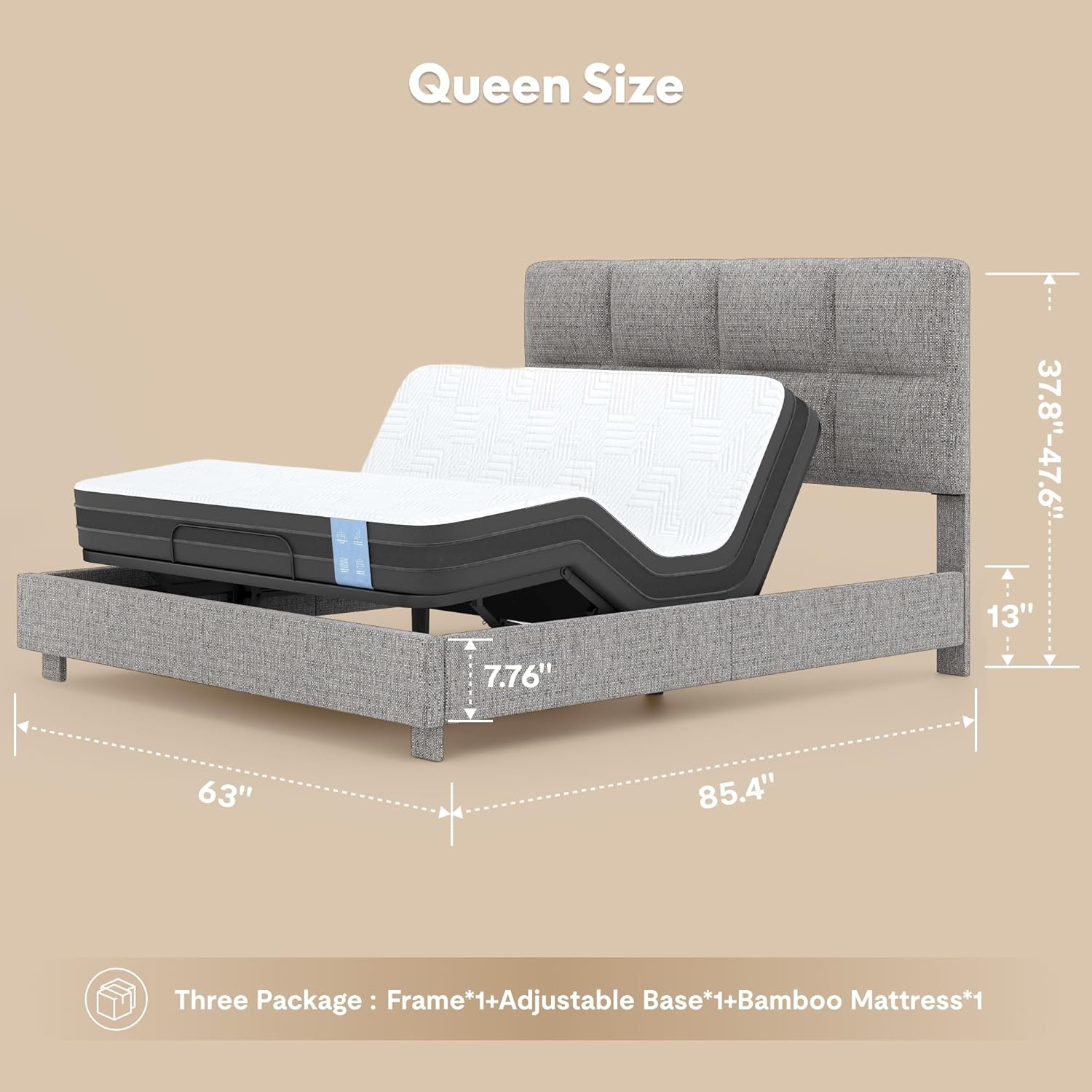 image:imageFLEXISPOT AllinOne Adjustable Bed QueenModern Minimalist DesignSynchronized Head amp Foot Lift for Reading TV amp RelaxationSquare Tufted Headboard600 lbs5Y Motor amp 10Y Frame WarrantyQueenLight Grey