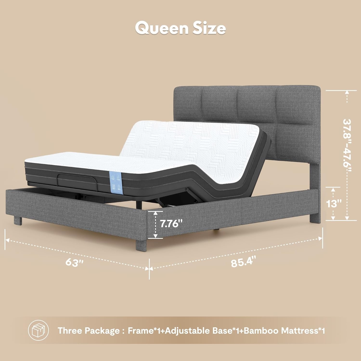 image:imageFLEXISPOT AllinOne Adjustable Bed QueenModern Minimalist DesignSynchronized Head amp Foot Lift for Reading TV amp RelaxationSquare Tufted Headboard600 lbs5Y Motor amp 10Y Frame WarrantyQueenDark Grey
