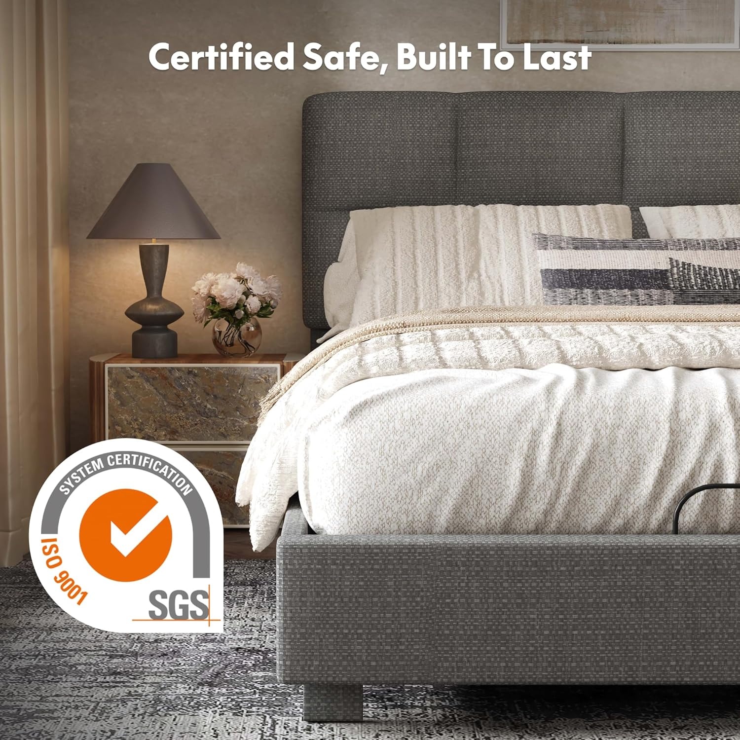 image:imageFLEXISPOT AllinOne Adjustable Bed QueenModern Minimalist DesignSynchronized Head amp Foot Lift for Reading TV amp RelaxationSquare Tufted Headboard600 lbs5Y Motor amp 10Y Frame WarrantyQueenDark Grey