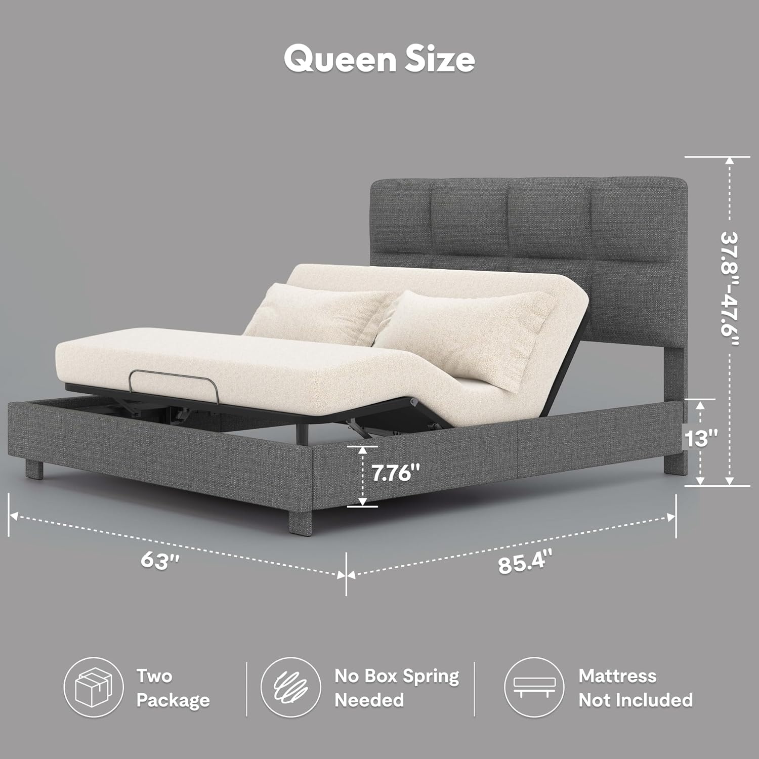image:imageFLEXISPOT AllinOne Adjustable Bed QueenModern Minimalist DesignSynchronized Head amp Foot Lift for Reading TV amp RelaxationSquare Tufted Headboard600 lbs5Y Motor amp 10Y Frame WarrantyQueenDark Grey