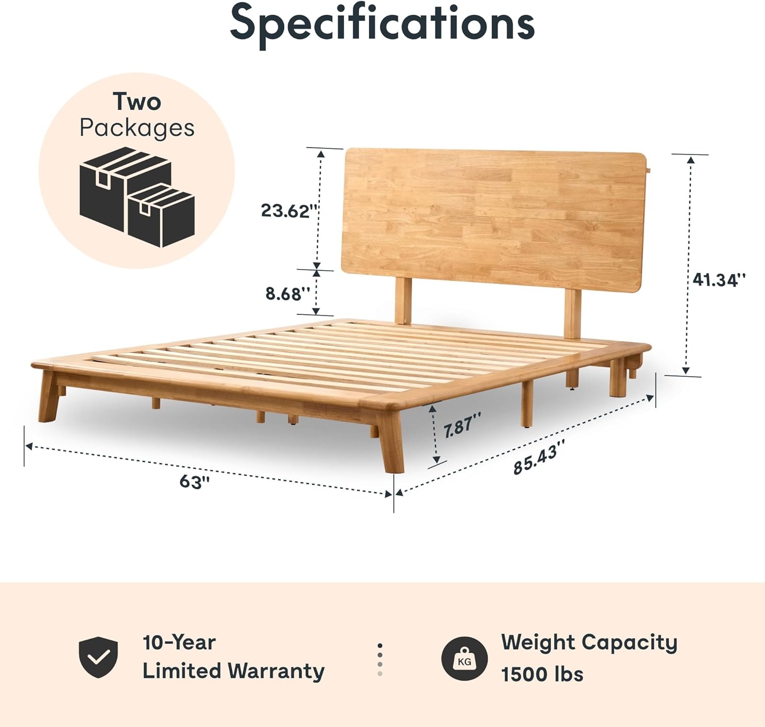 image:imageFLEXISPOT Hako G1 Solid Wood Platform Bed Frame QueenRubberwoodToolFree AssemblyLow Profile FloatingStorage ShelfampCharging StationModern Scandinavian Japanese MinimalistHeavy DutyNatural OakQueen415 Headboard