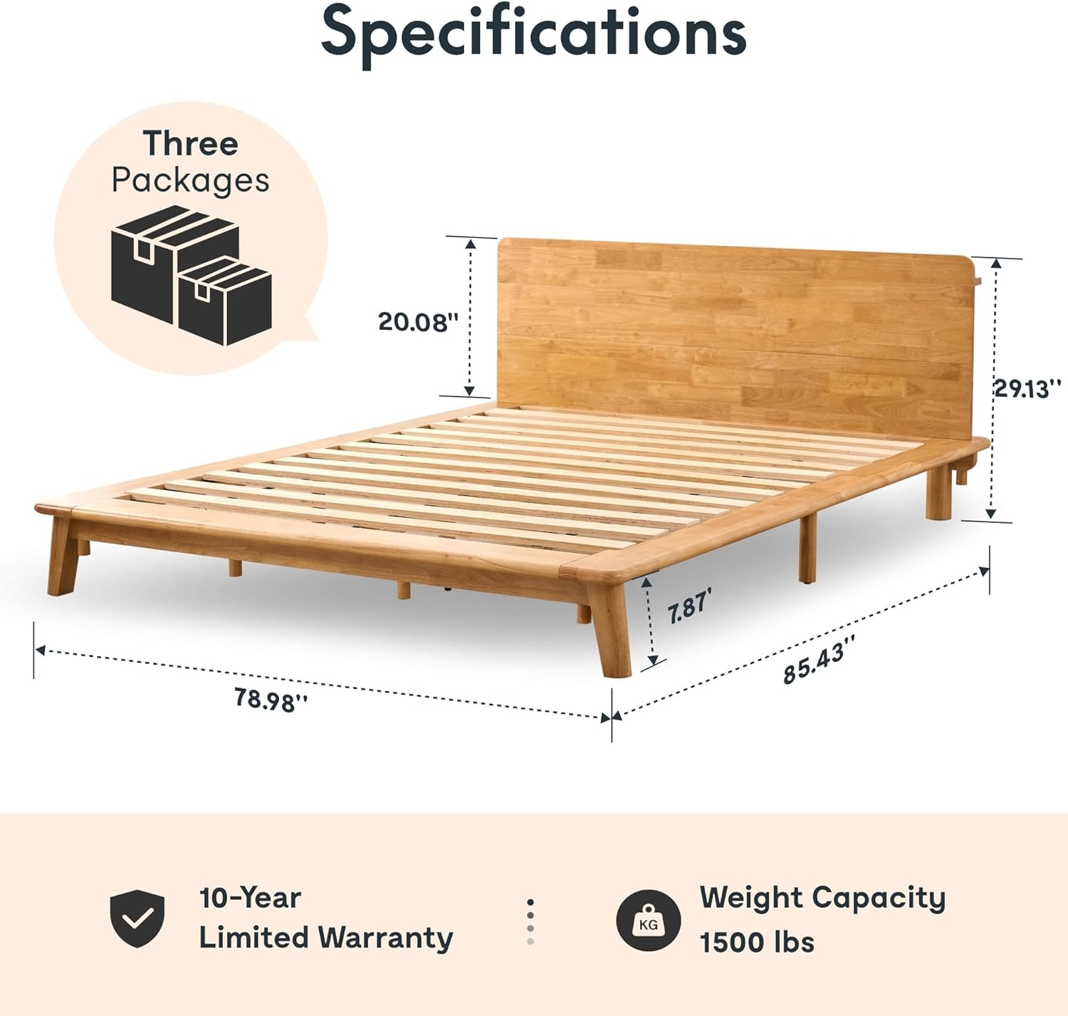 image:imageFLEXISPOT Hako G1 Solid Wood Platform Bed Frame QueenRubberwoodToolFree AssemblyLow Profile FloatingStorage ShelfampCharging StationModern Scandinavian Japanese MinimalistHeavy DutyNatural OakKing293 Headboard