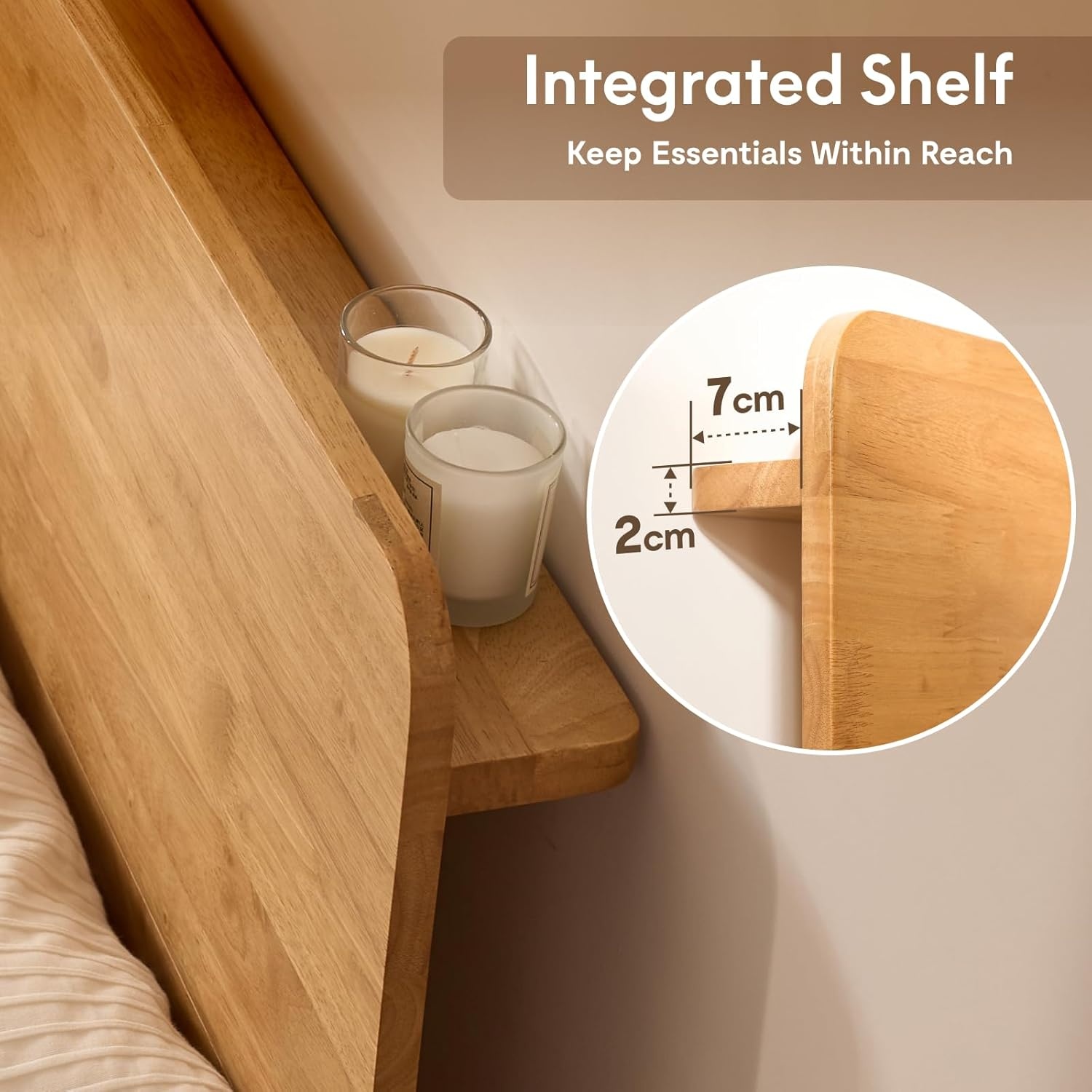 image:imageFLEXISPOT Hako G1 Solid Wood Platform Bed Frame QueenRubberwoodToolFree AssemblyLow Profile FloatingStorage ShelfampCharging StationModern Scandinavian Japanese MinimalistHeavy DutyNatural OakQueen415 Headboard