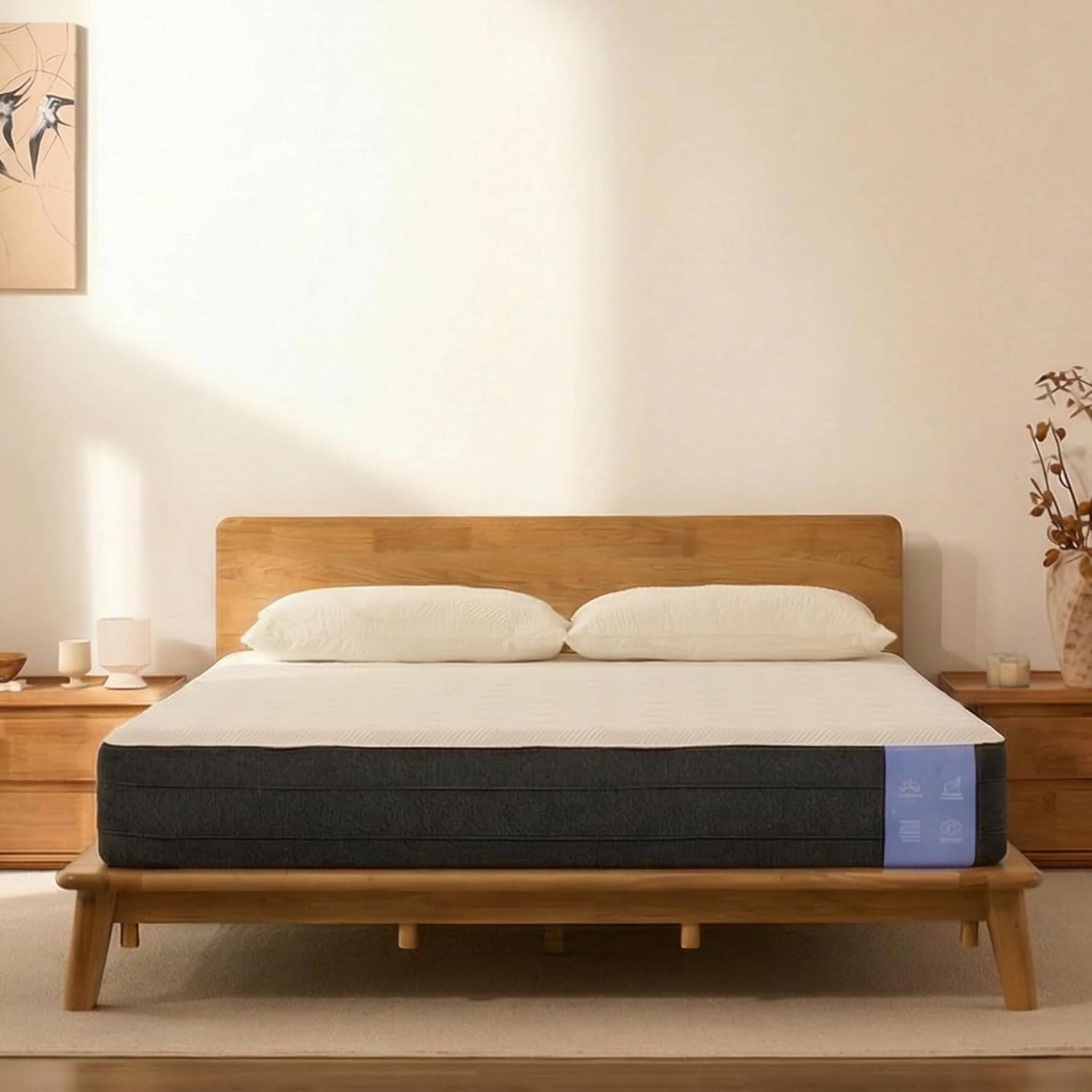 image:imageFLEXISPOT Hako G1 Solid Wood Platform Bed Frame QueenRubberwoodToolFree AssemblyLow Profile FloatingStorage ShelfampCharging StationModern Scandinavian Japanese MinimalistHeavy DutyNatural OakQueen293 Headboard
