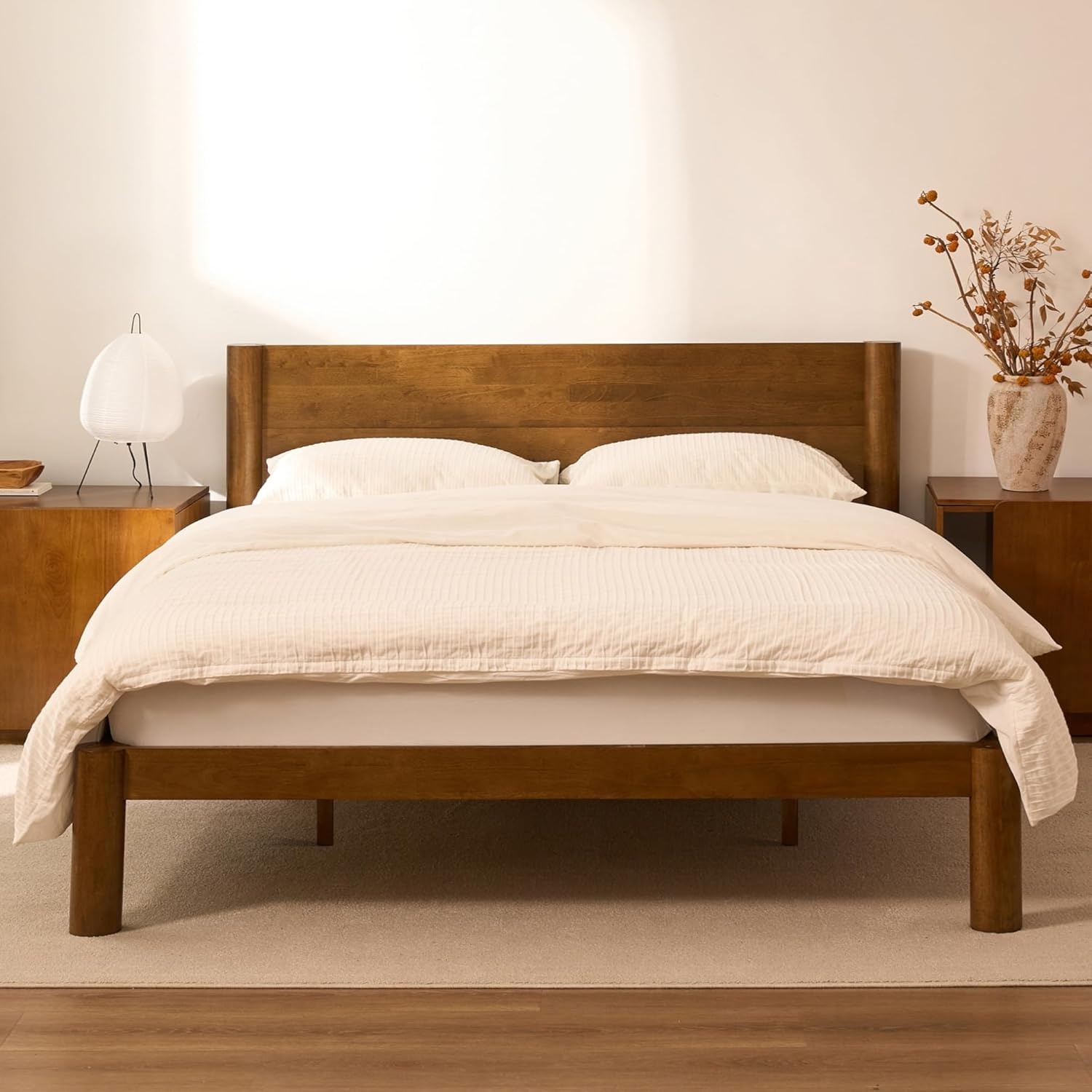 image:imageFLEXISPOT Hako G2 Japanese Joinery Bed Frame Solid Rubberwood Queen Platform Bed IAS amp SGS Certified Japandi Minimalist Style NoiseFree No Tools Assembly 10Year Warranty Natural OakWalnut