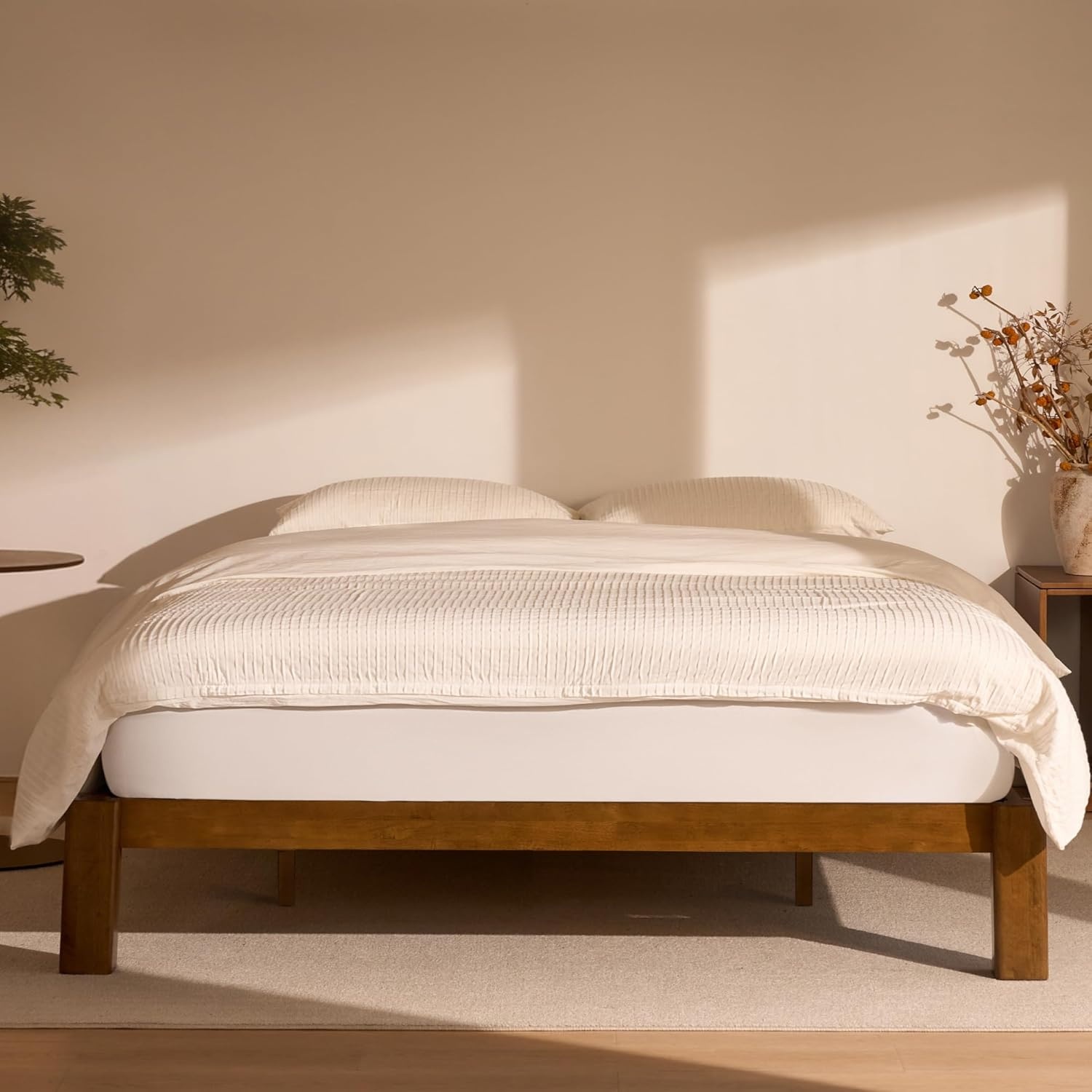image:imageFLEXISPOT Hako G2 Japanese Joinery Bed Frame Solid Rubberwood Queen Platform Bed IAS amp SGS Certified Japandi Minimalist Style NoiseFree No Tools Assembly 10Year Warranty Natural OakWalnut