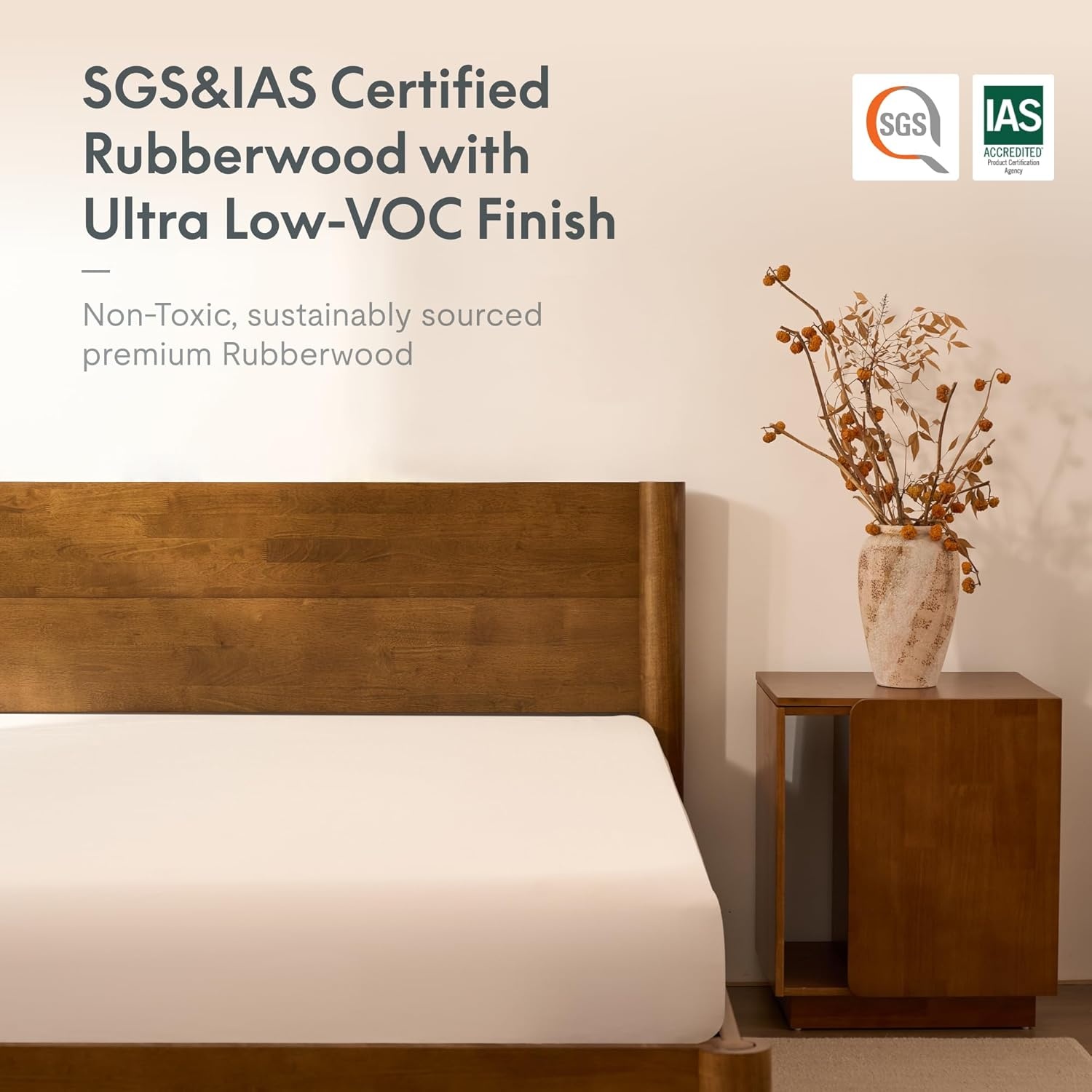 image:imageFLEXISPOT Hako G2 Japanese Joinery Bed Frame Solid Rubberwood Queen Platform Bed IAS amp SGS Certified Japandi Minimalist Style NoiseFree No Tools Assembly 10Year Warranty Natural OakWalnut