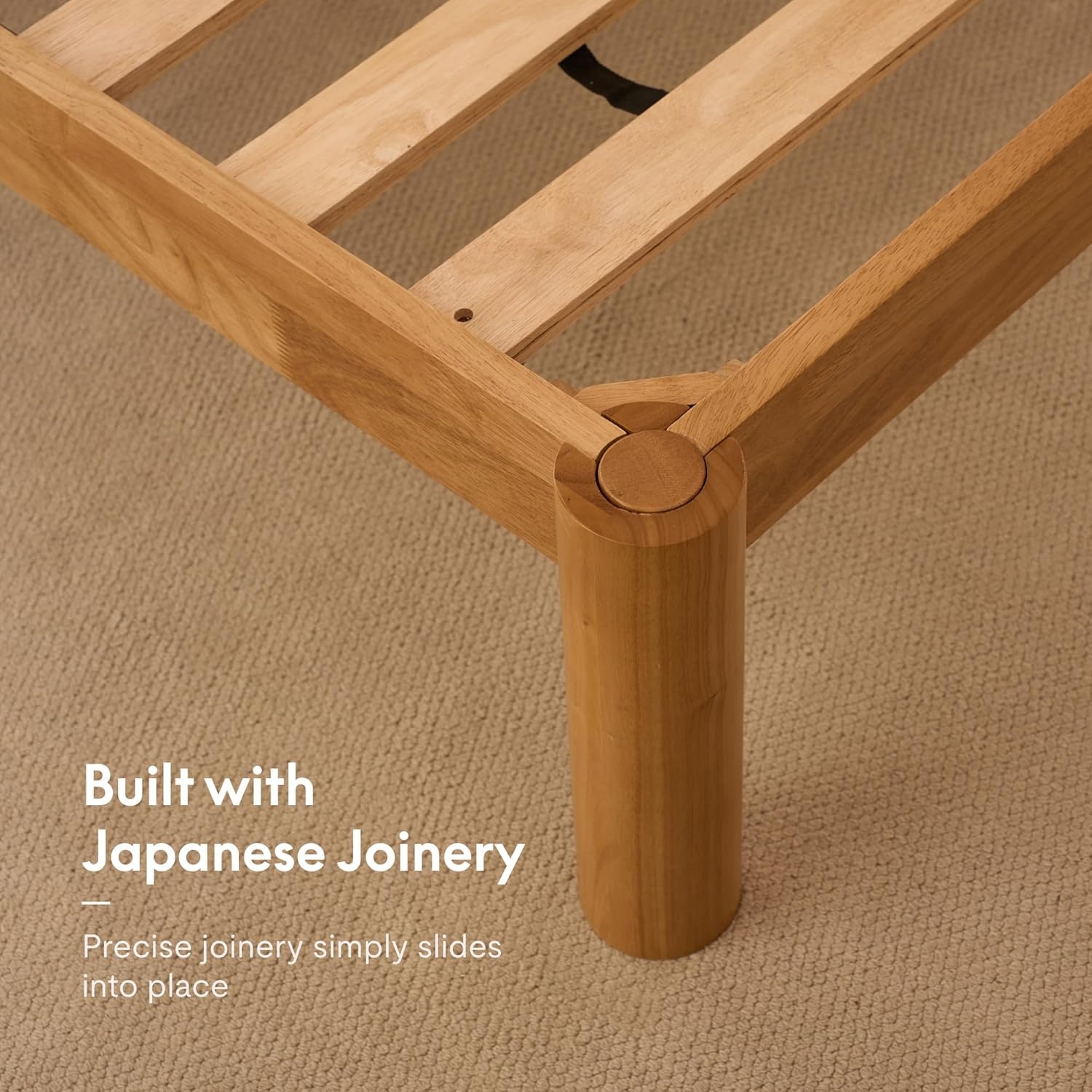 image:imageFLEXISPOT Hako G2 Japanese Joinery Bed Frame Solid Rubberwood Queen Platform Bed IAS amp SGS Certified Japandi Minimalist Style NoiseFree No Tools Assembly 10Year Warranty Natural OakNatural Oak